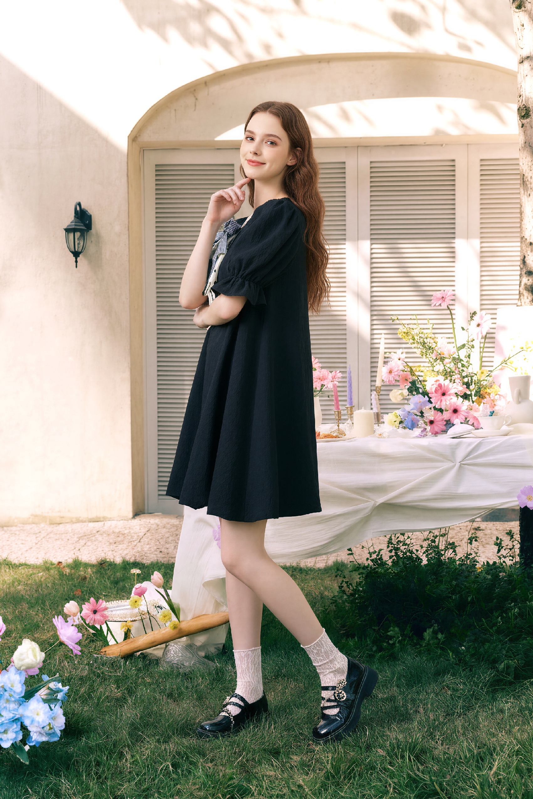 Black Tie-Neck Dress