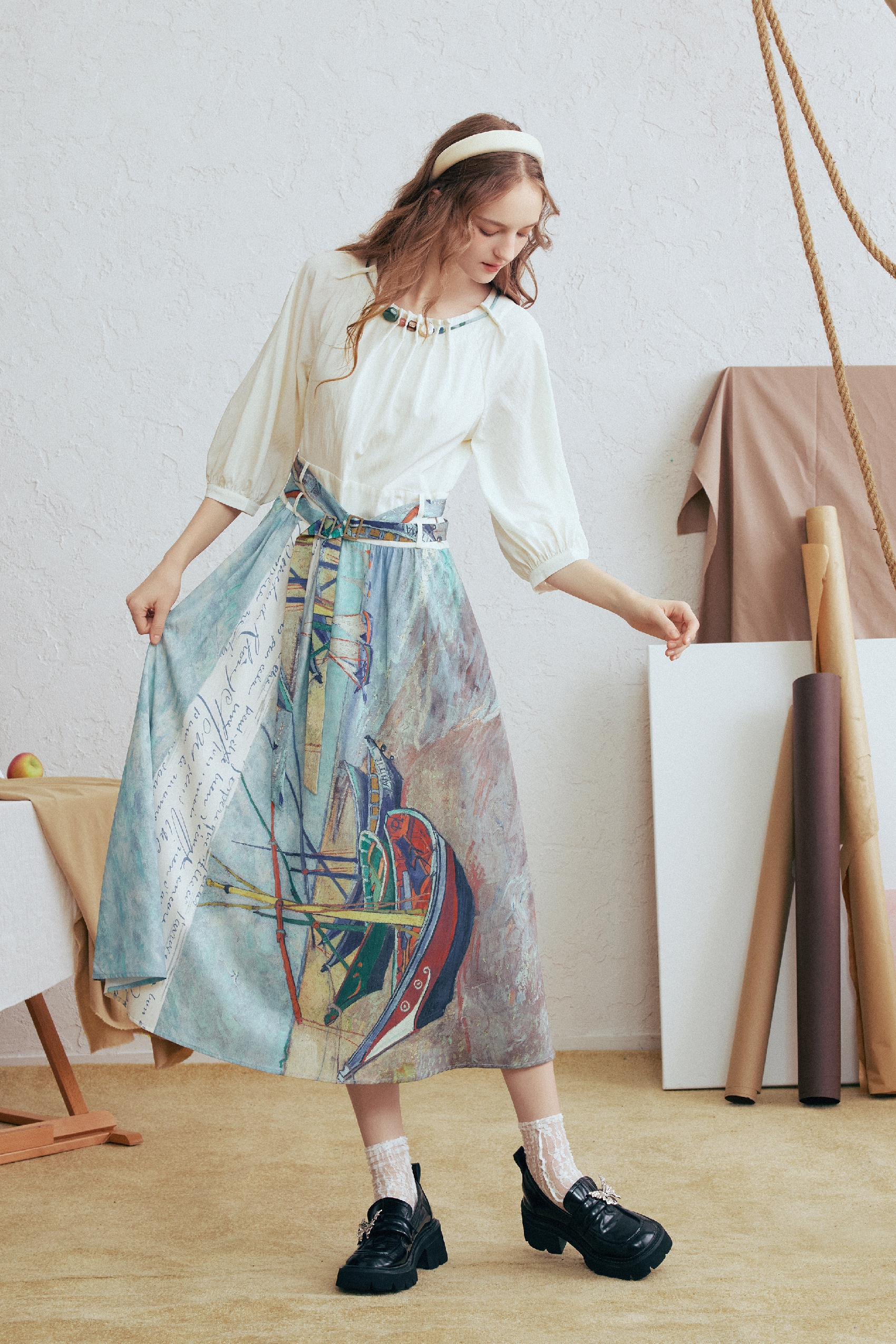 Waist-Cinching Printed Dress