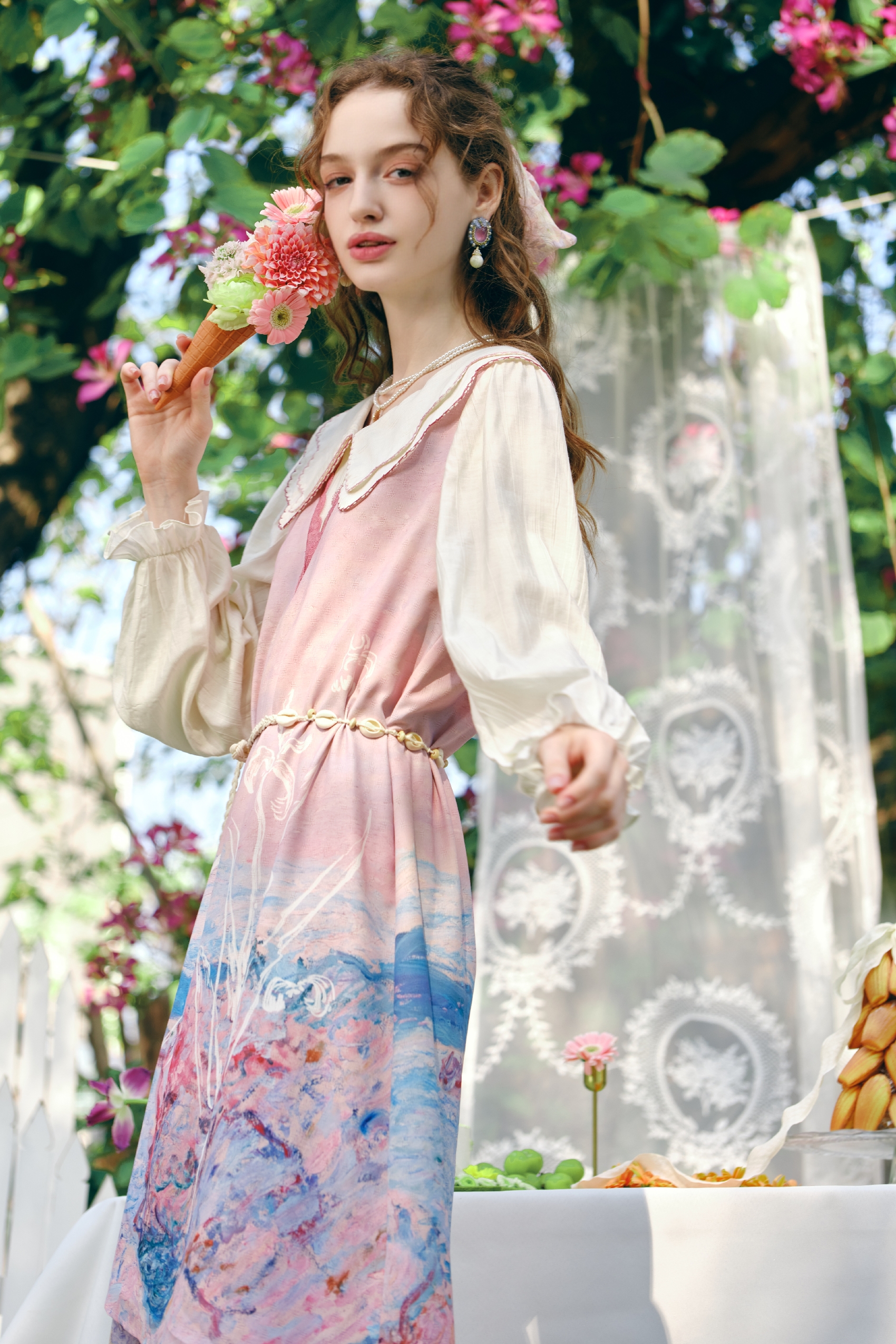 Double-Collar Printed Layered-Look Dress