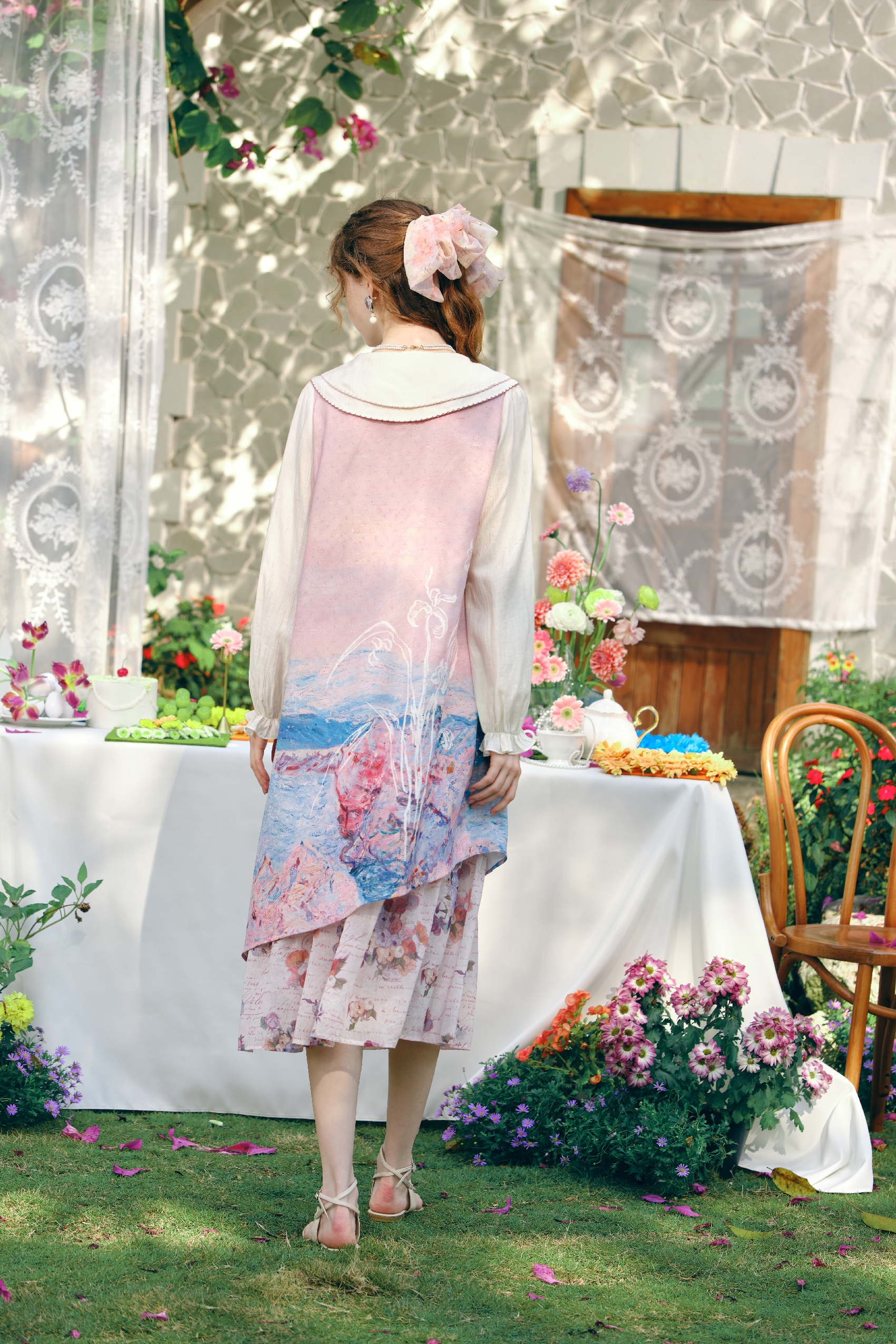 Double-Collar Printed Layered-Look Dress