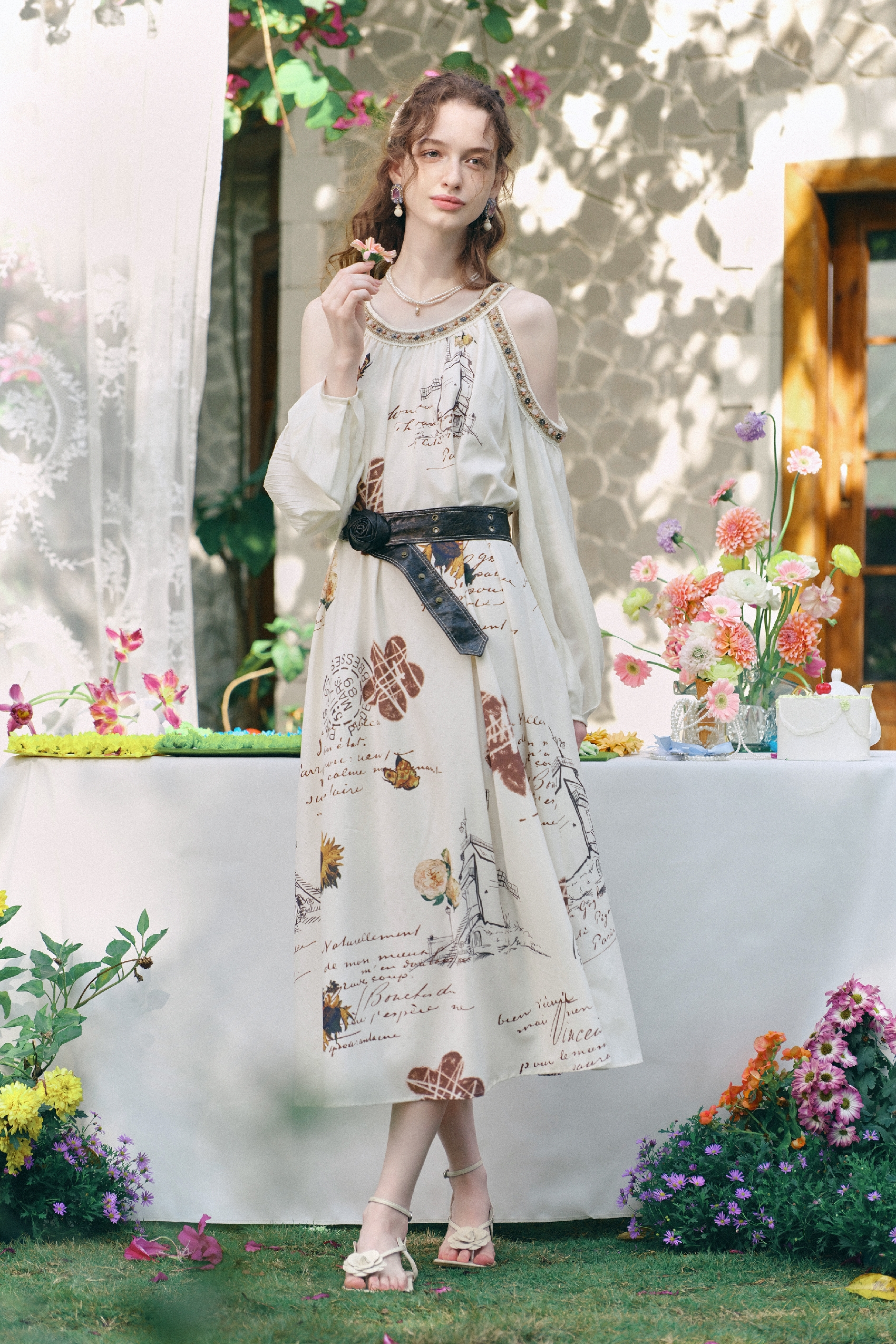 Apricot Printed Dress-LYONSENS