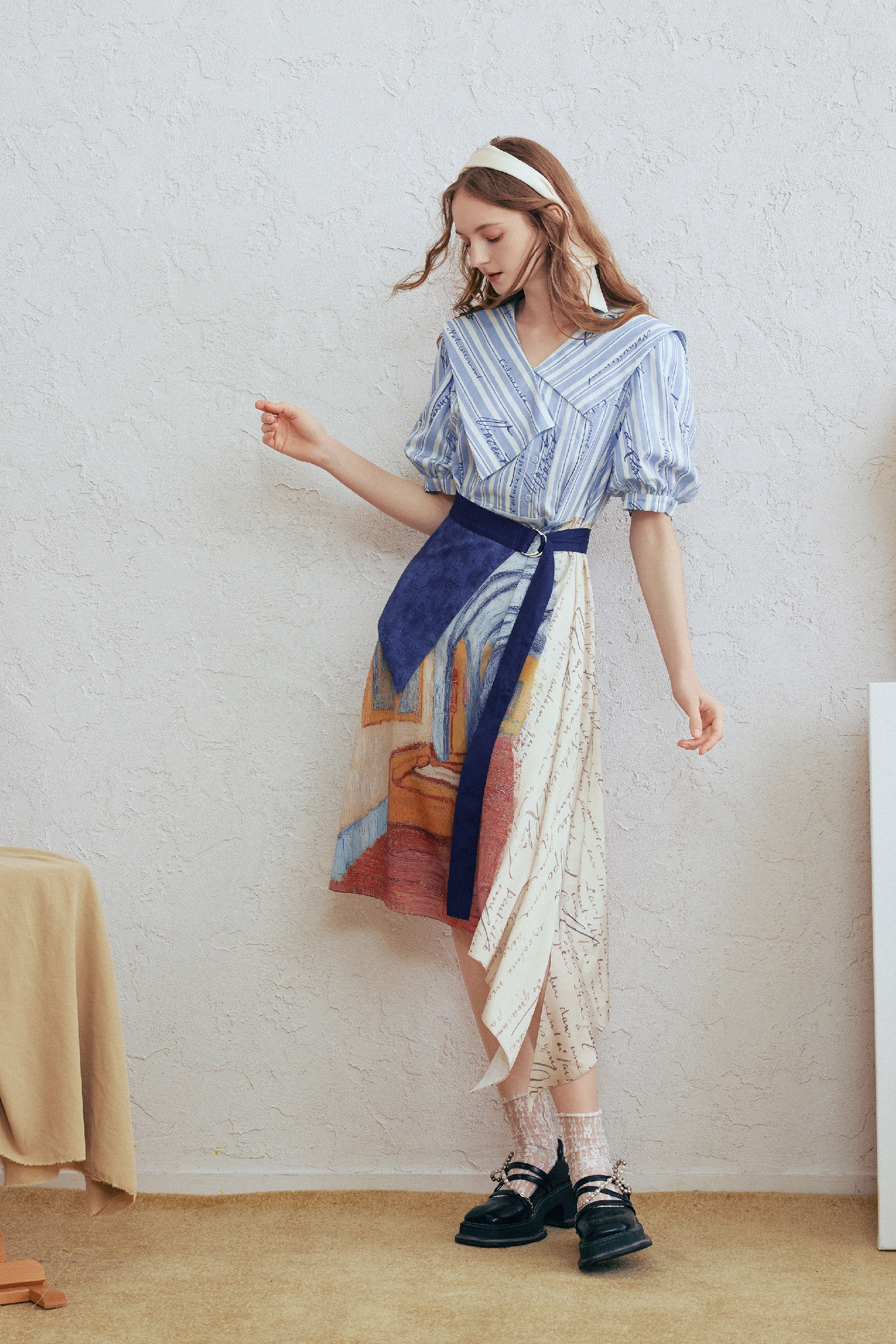 Lapel Collar Printed Dress