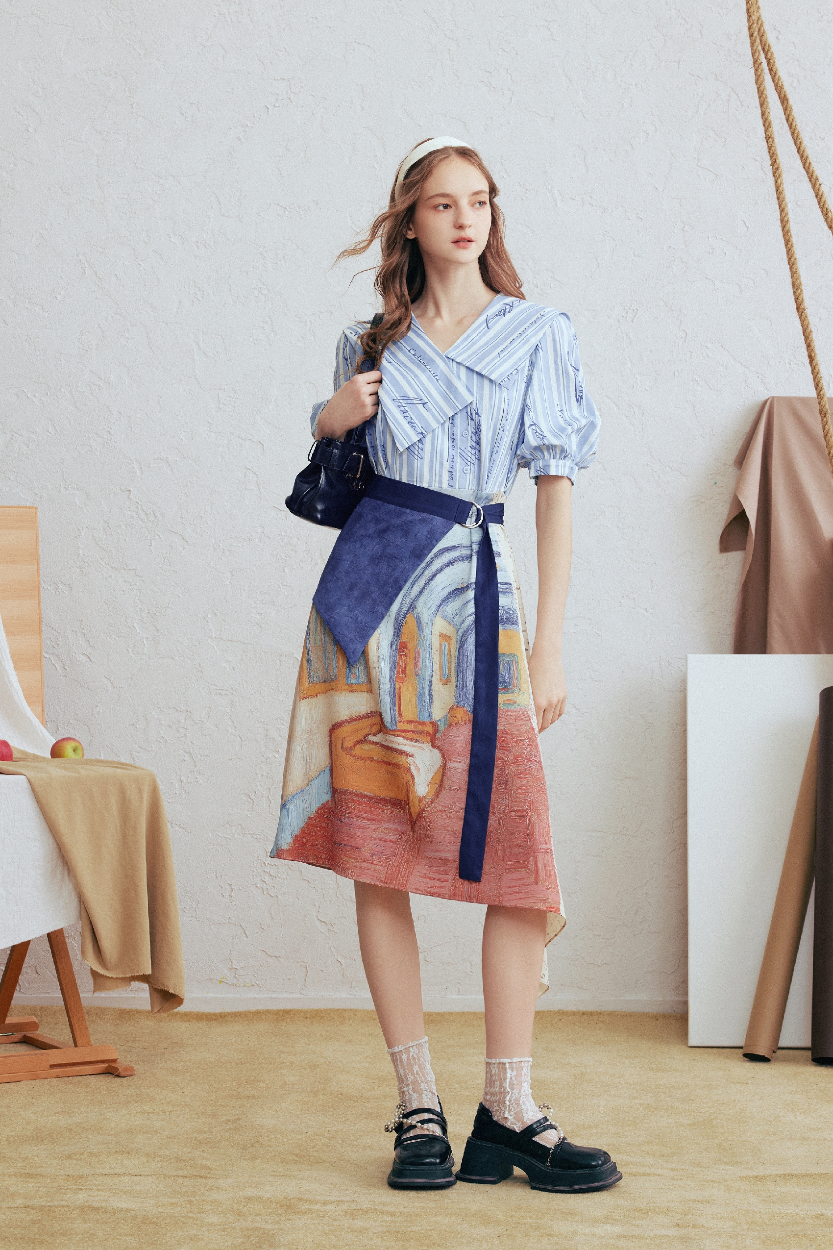 Lapel Collar Printed Dress