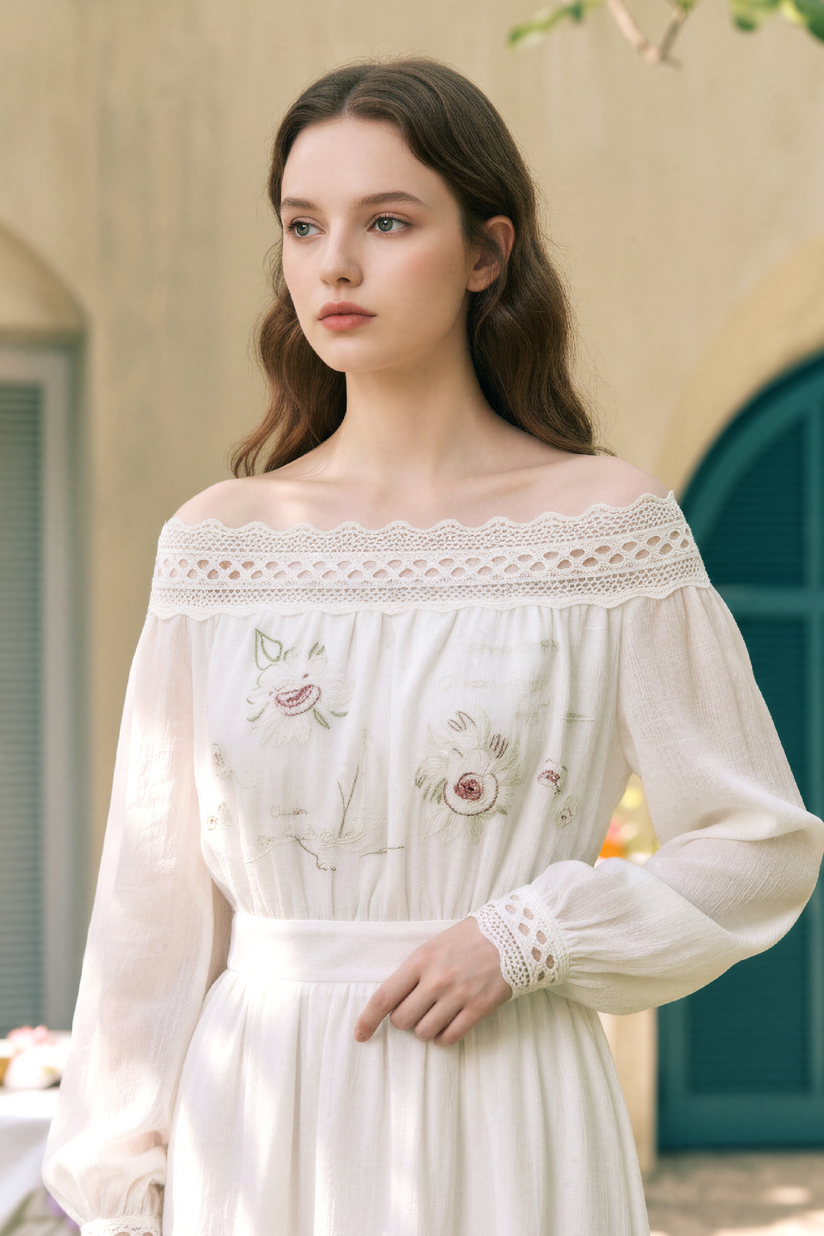Off-Shoulder Embroidered Dress