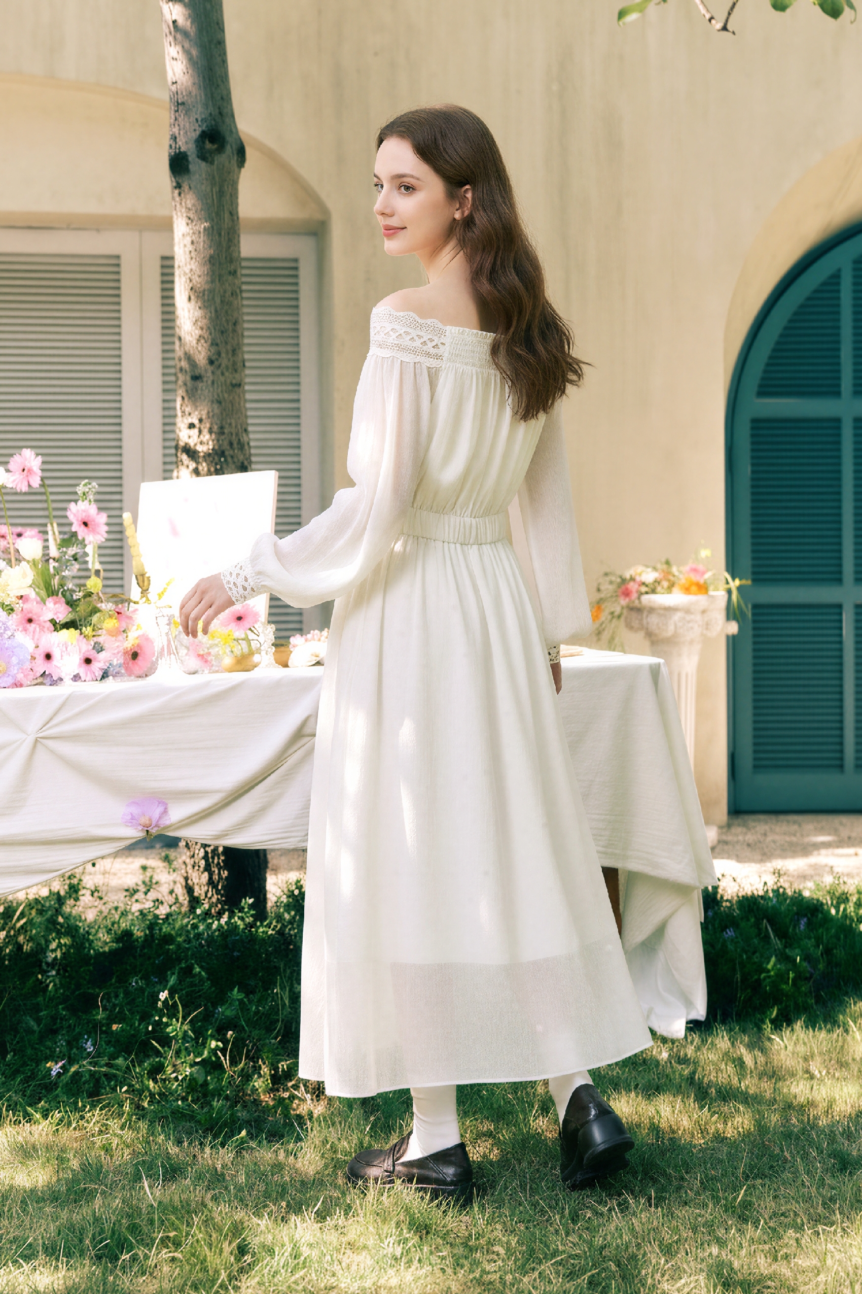 Off-Shoulder Embroidered Dress