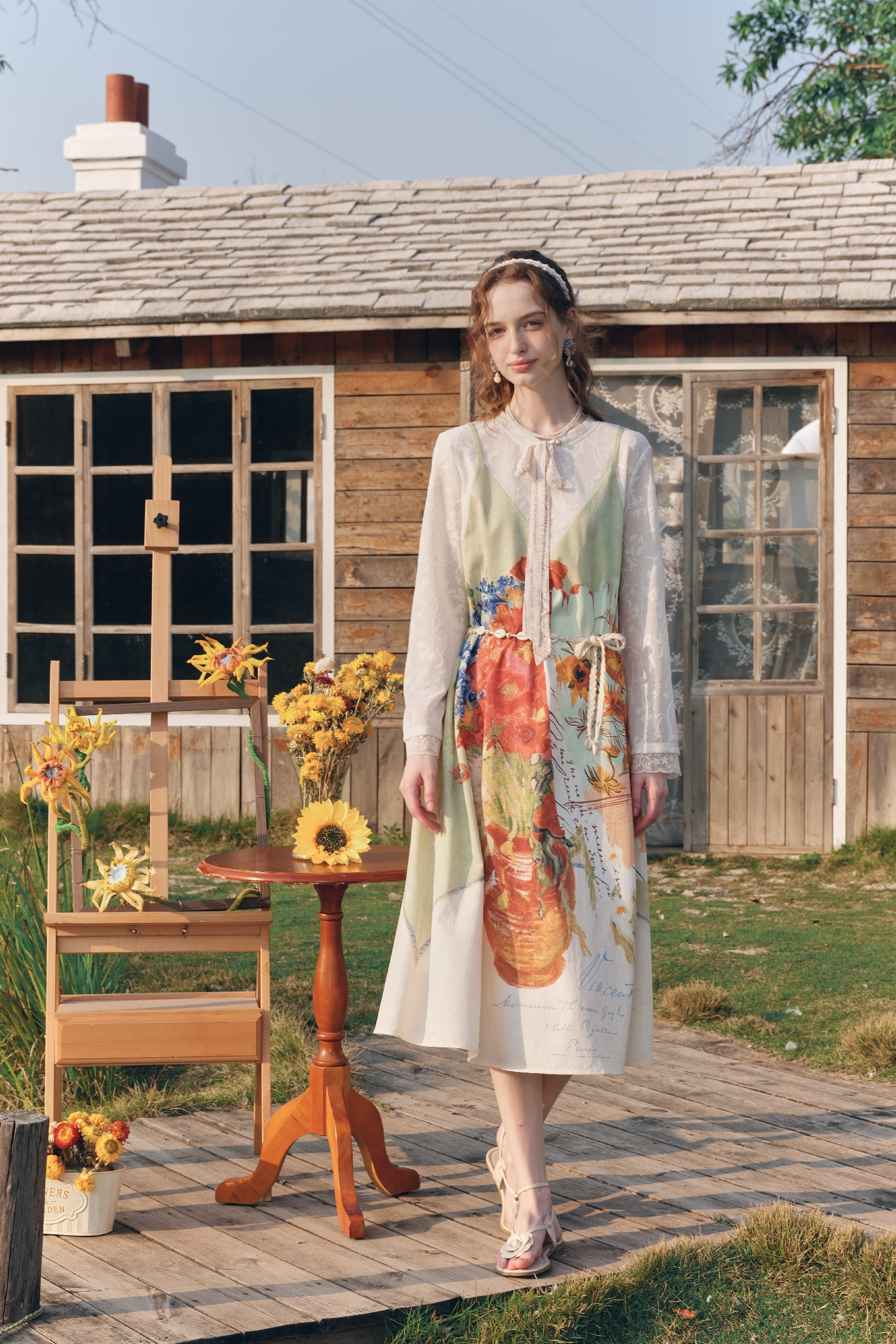 Vintage Printed Patchwork Layered Dress-LYONSENS