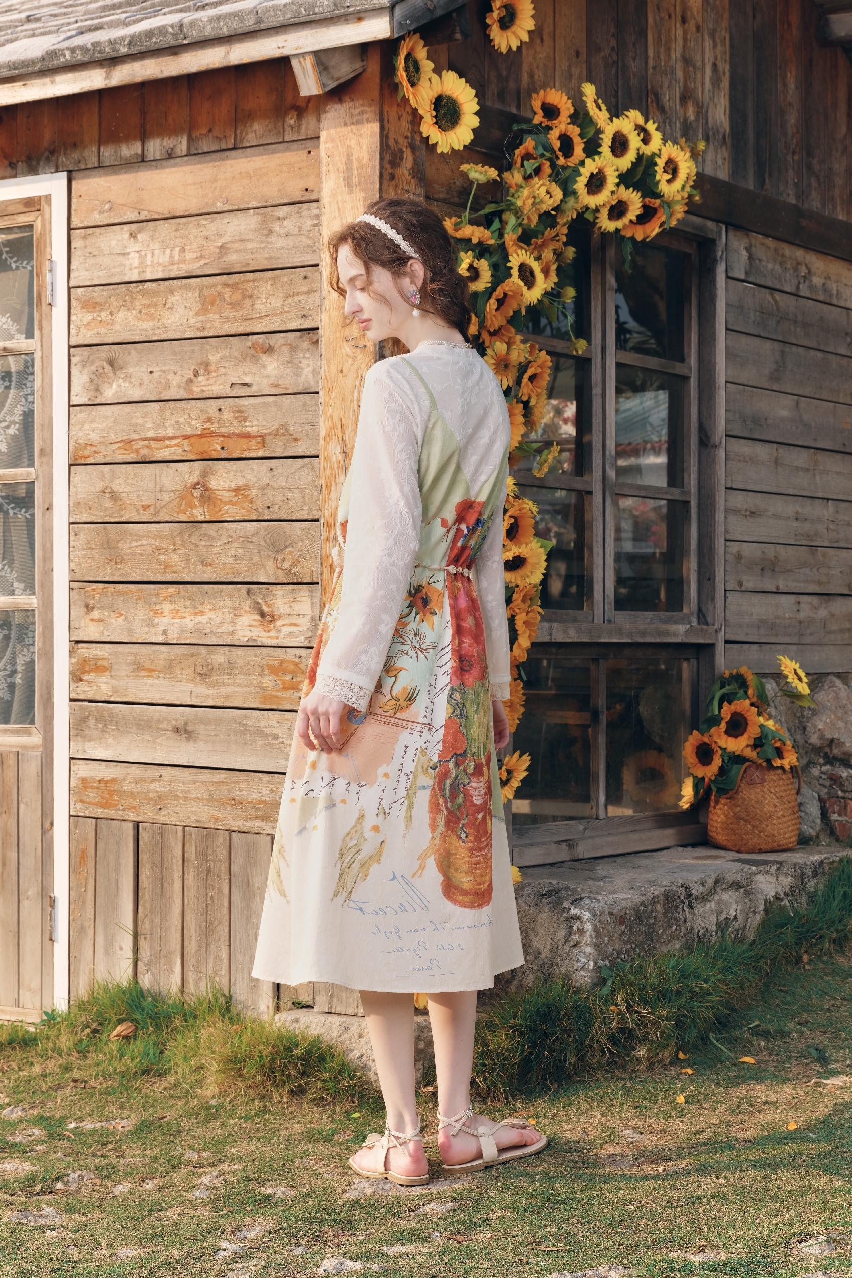 Vintage Printed Patchwork Layered Dress-LYONSENS