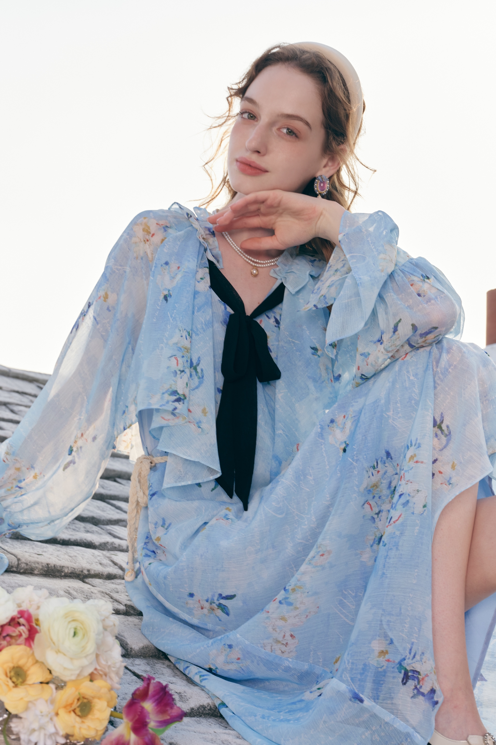 Ruffle Patchwork V-Neck Layered Dress