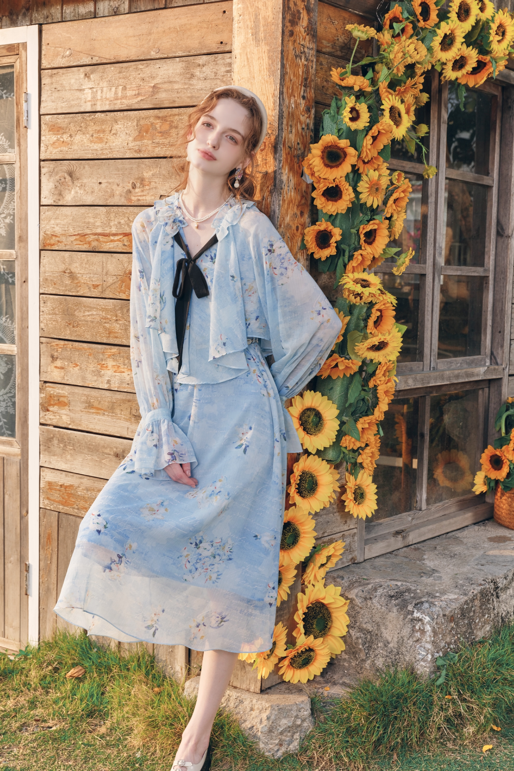 Ruffle Patchwork V-Neck Layered Dress