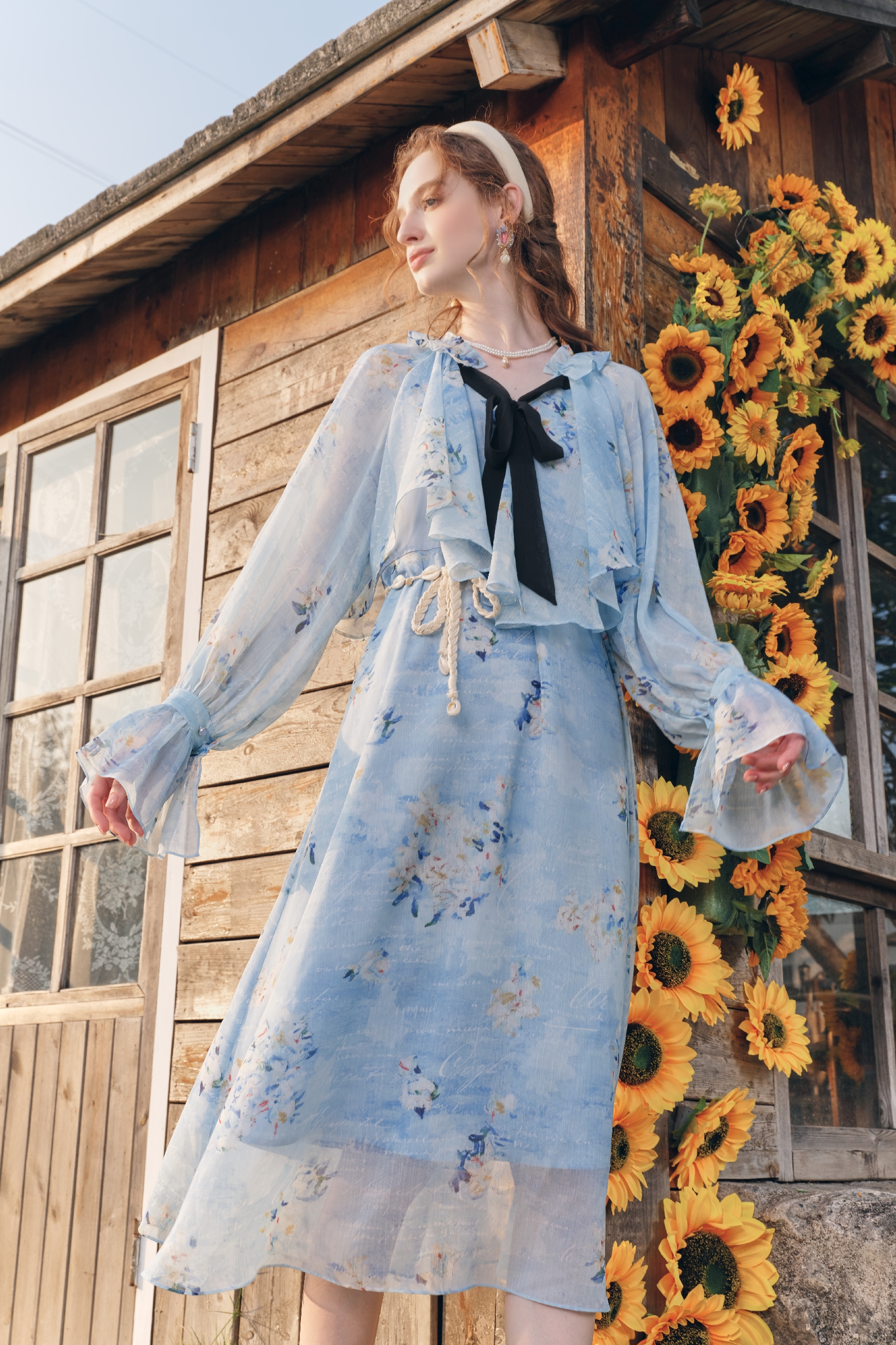 Ruffle Patchwork V-Neck Layered Dress