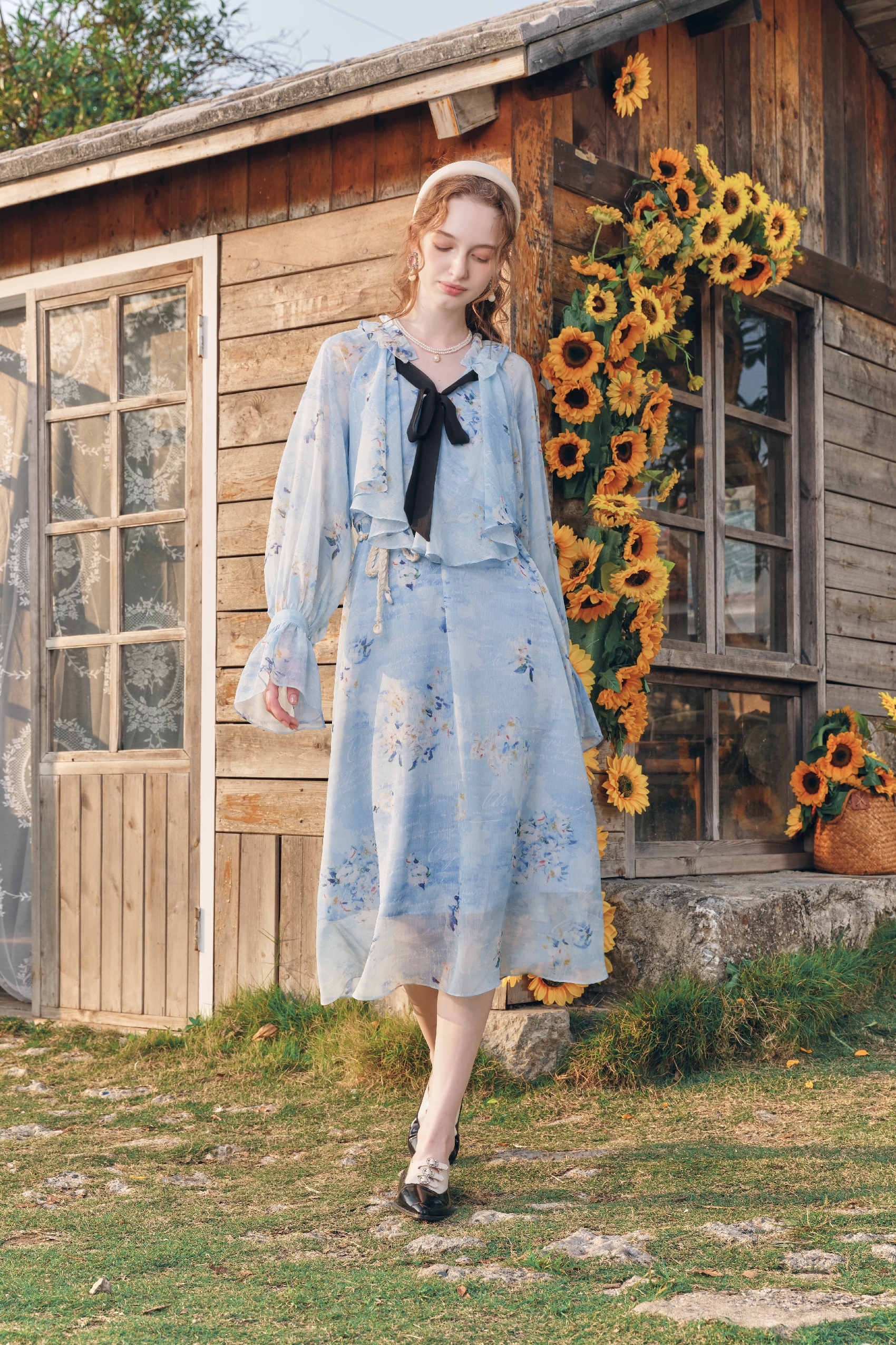 Ruffle Patchwork V-Neck Layered Dress