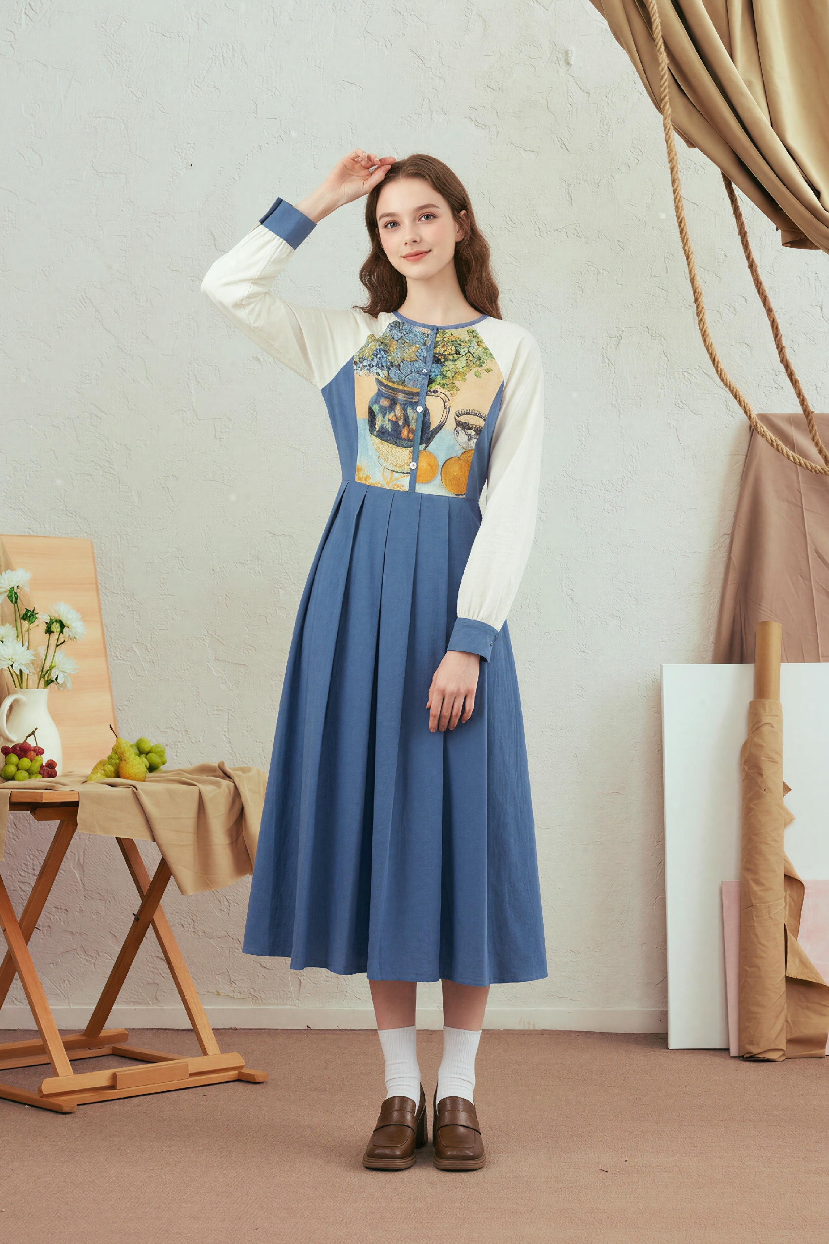 Printed Waist-Cinching Dress