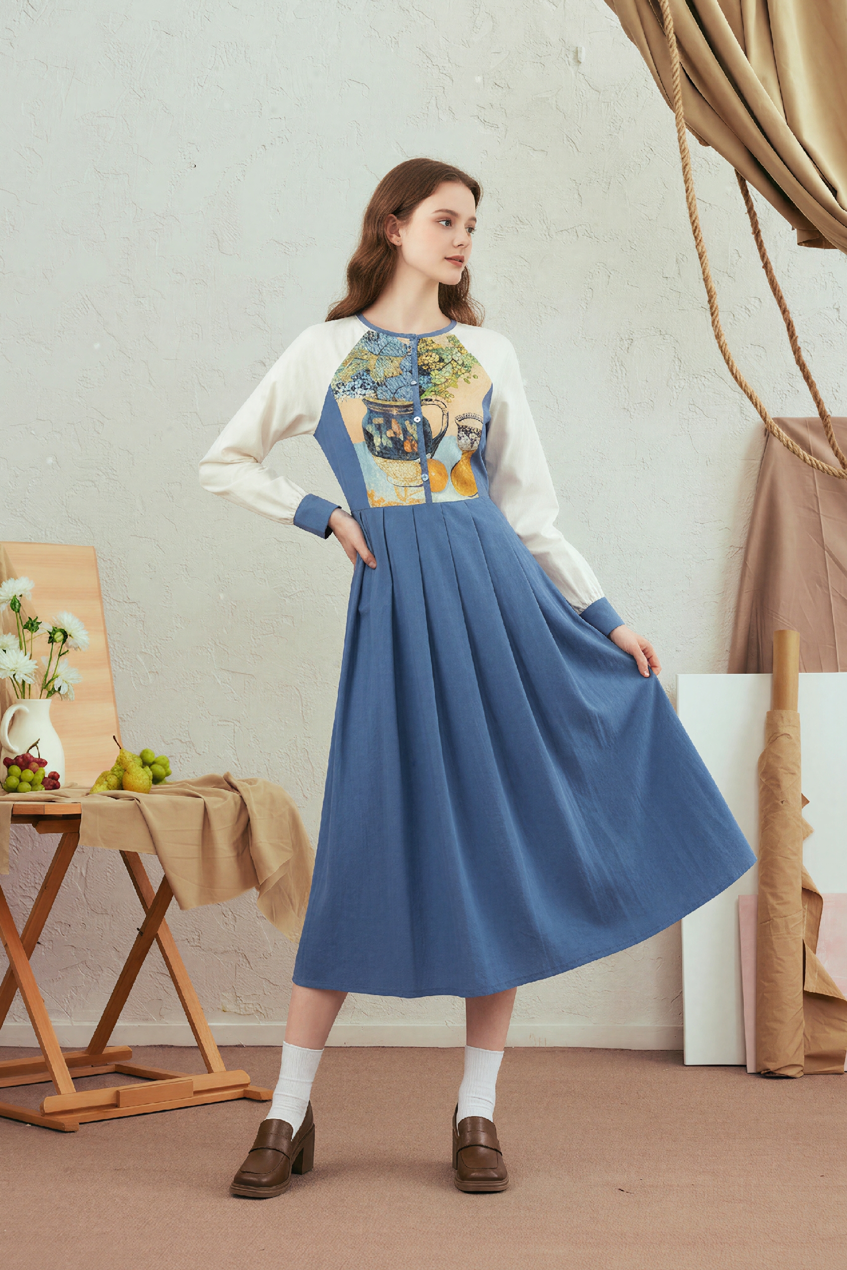 Printed Waist-Cinching Dress