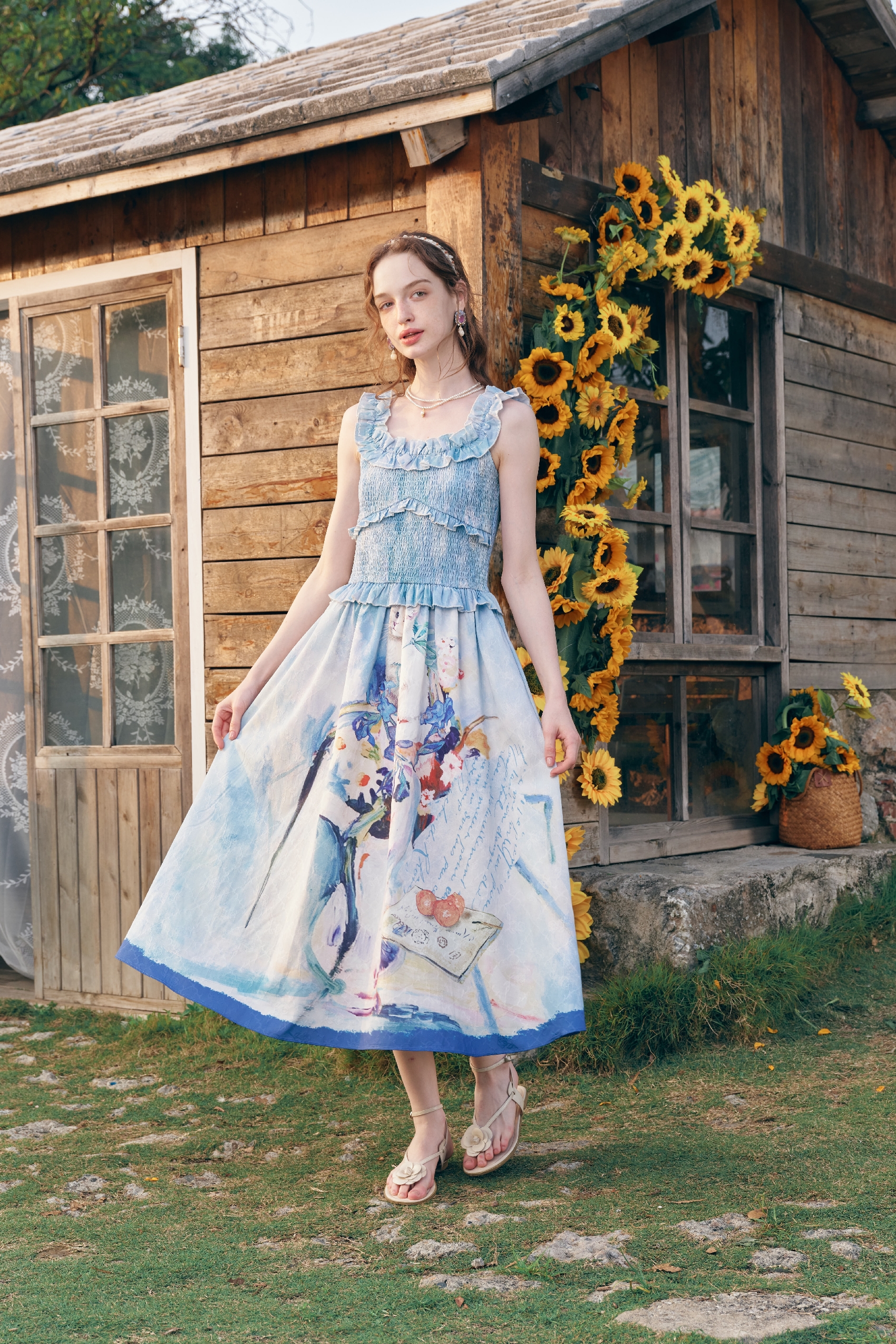 Vintage Ruffle Convertible Strappy Dress