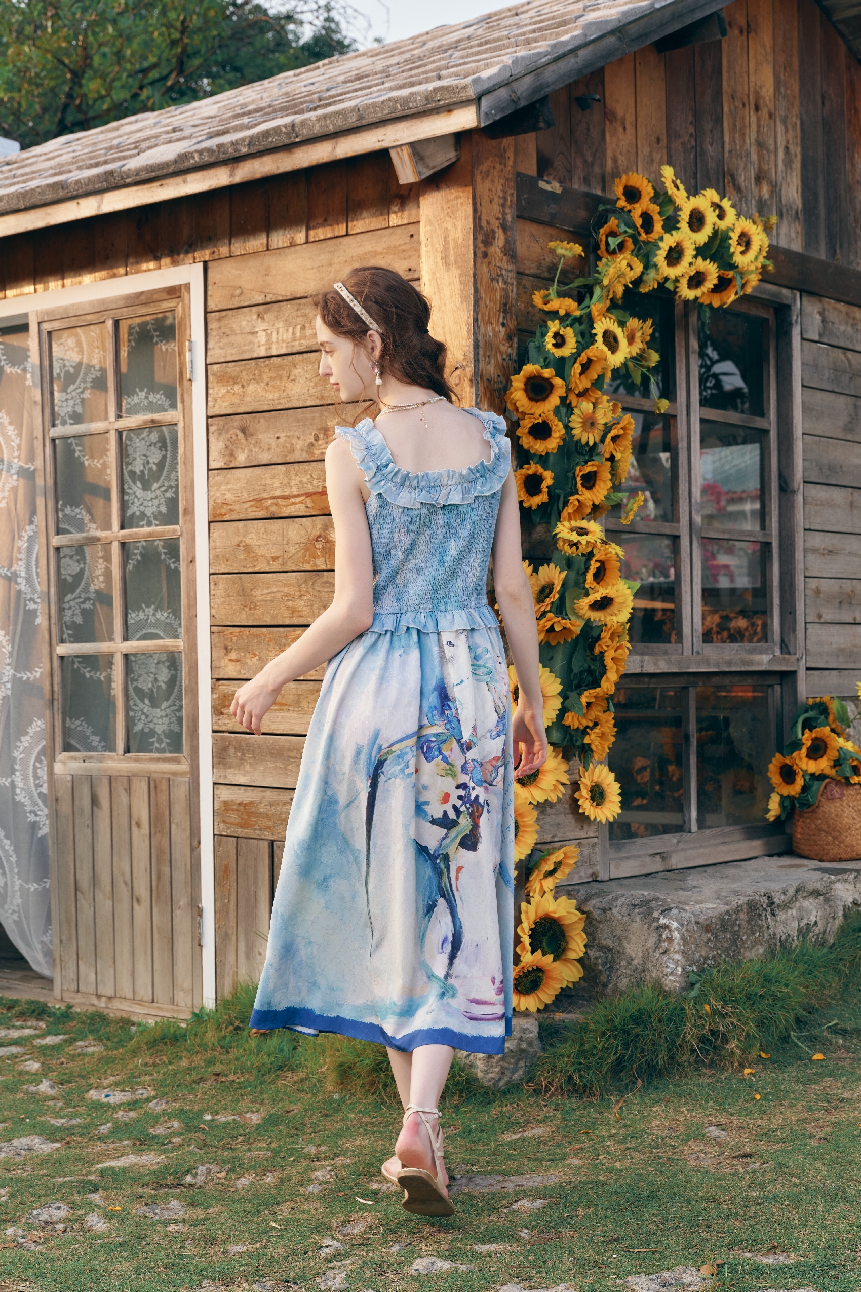 Vintage Ruffle Convertible Strappy Dress