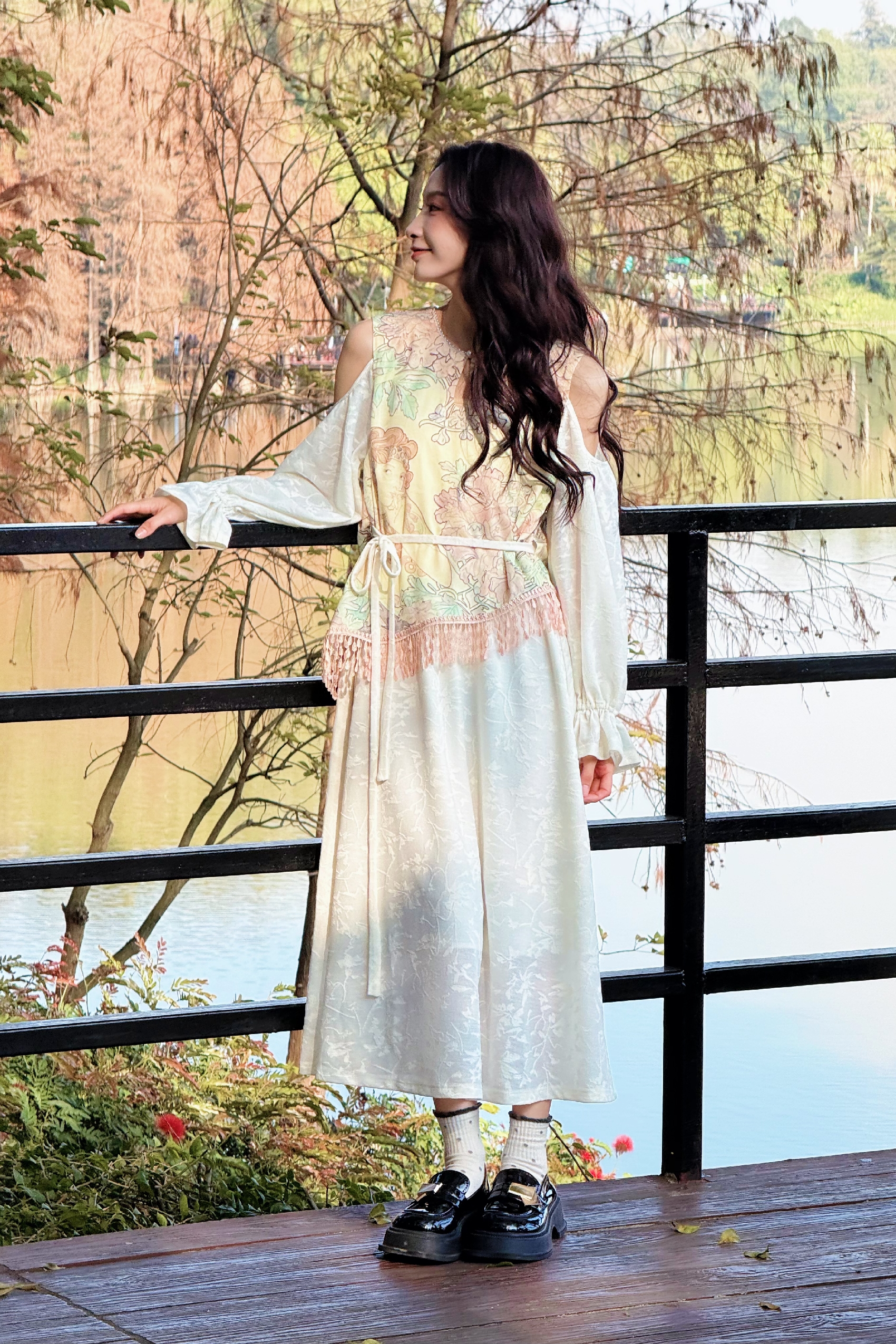 Off-Shoulder Printed Dress-LYONSENS