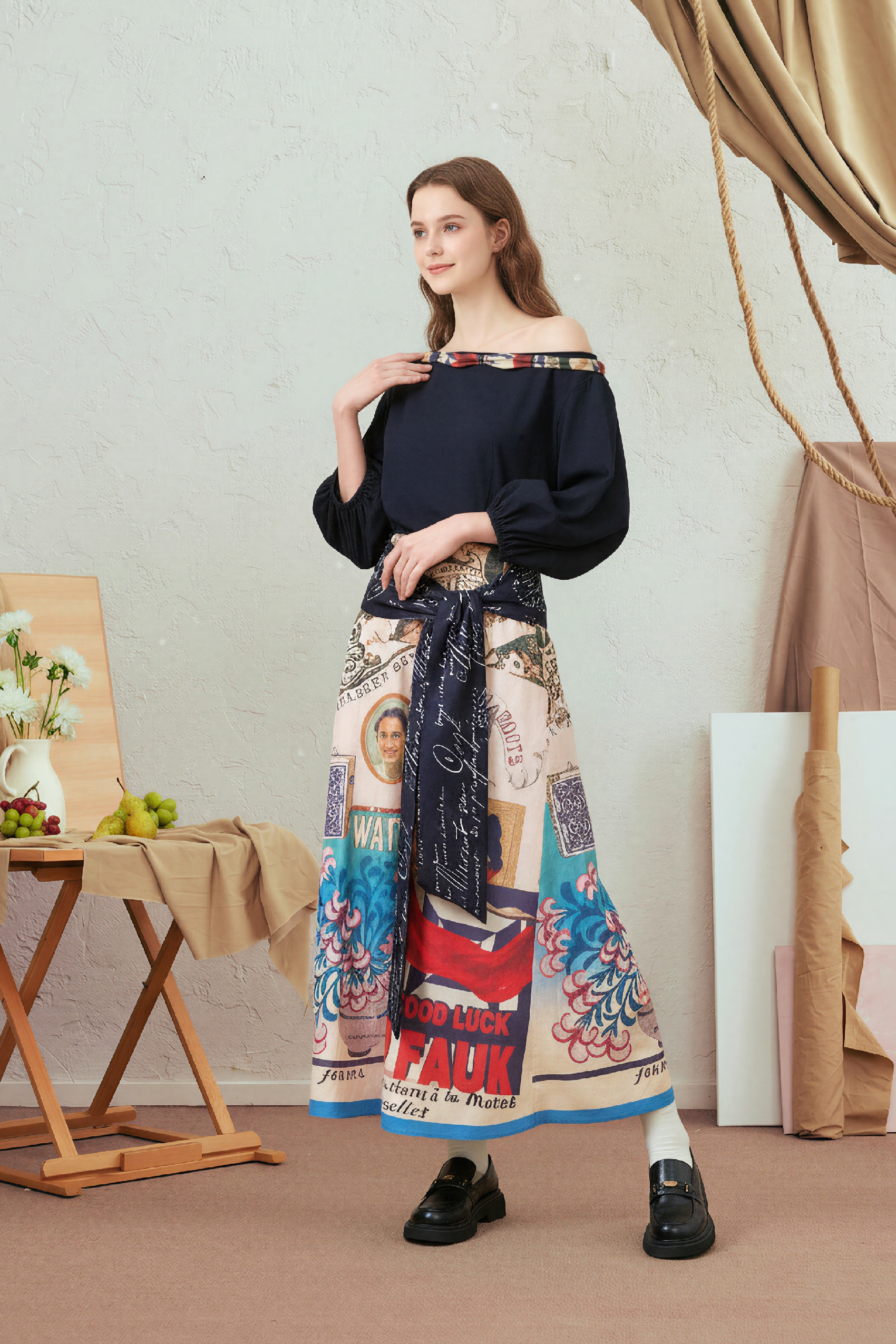 Printed Waist-Cinching Dress