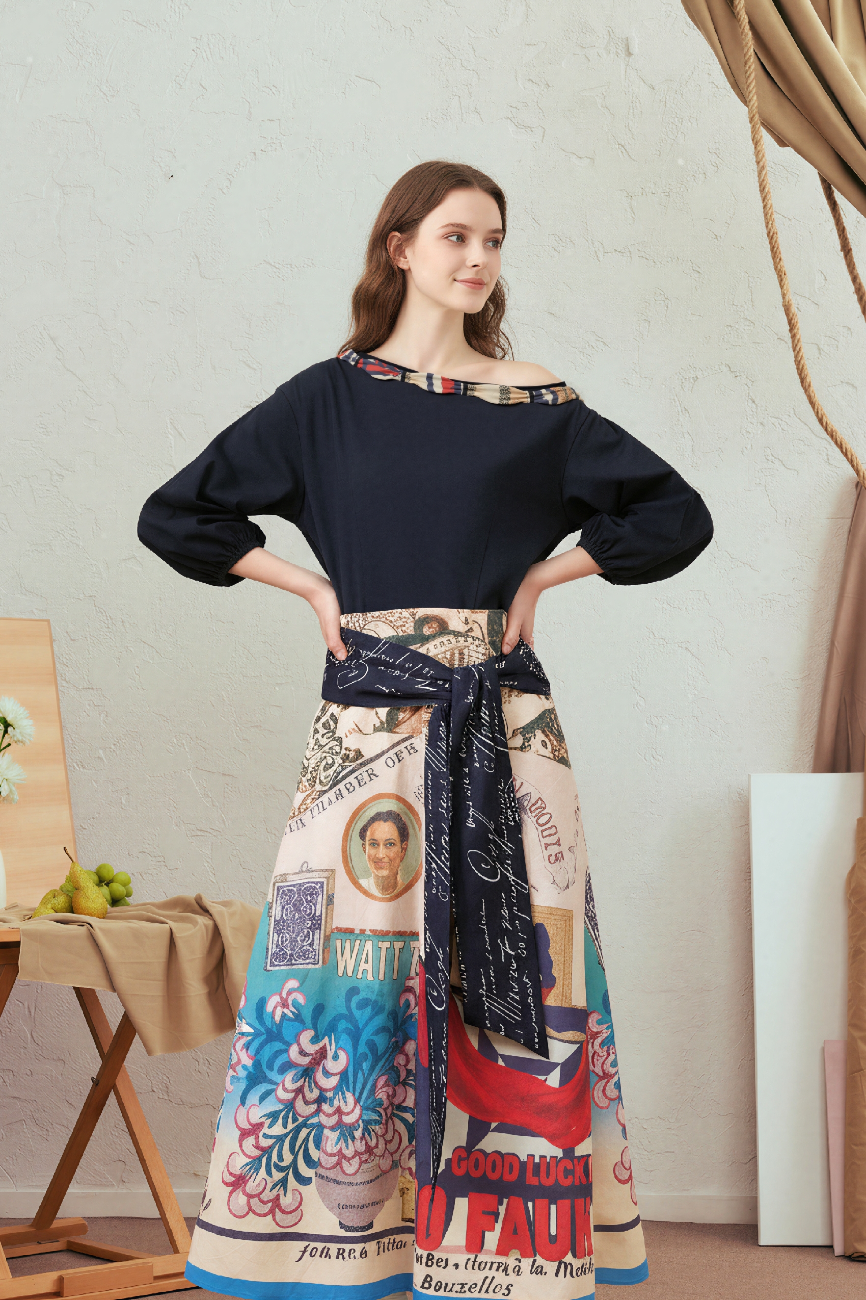 Printed Waist-Cinching Dress