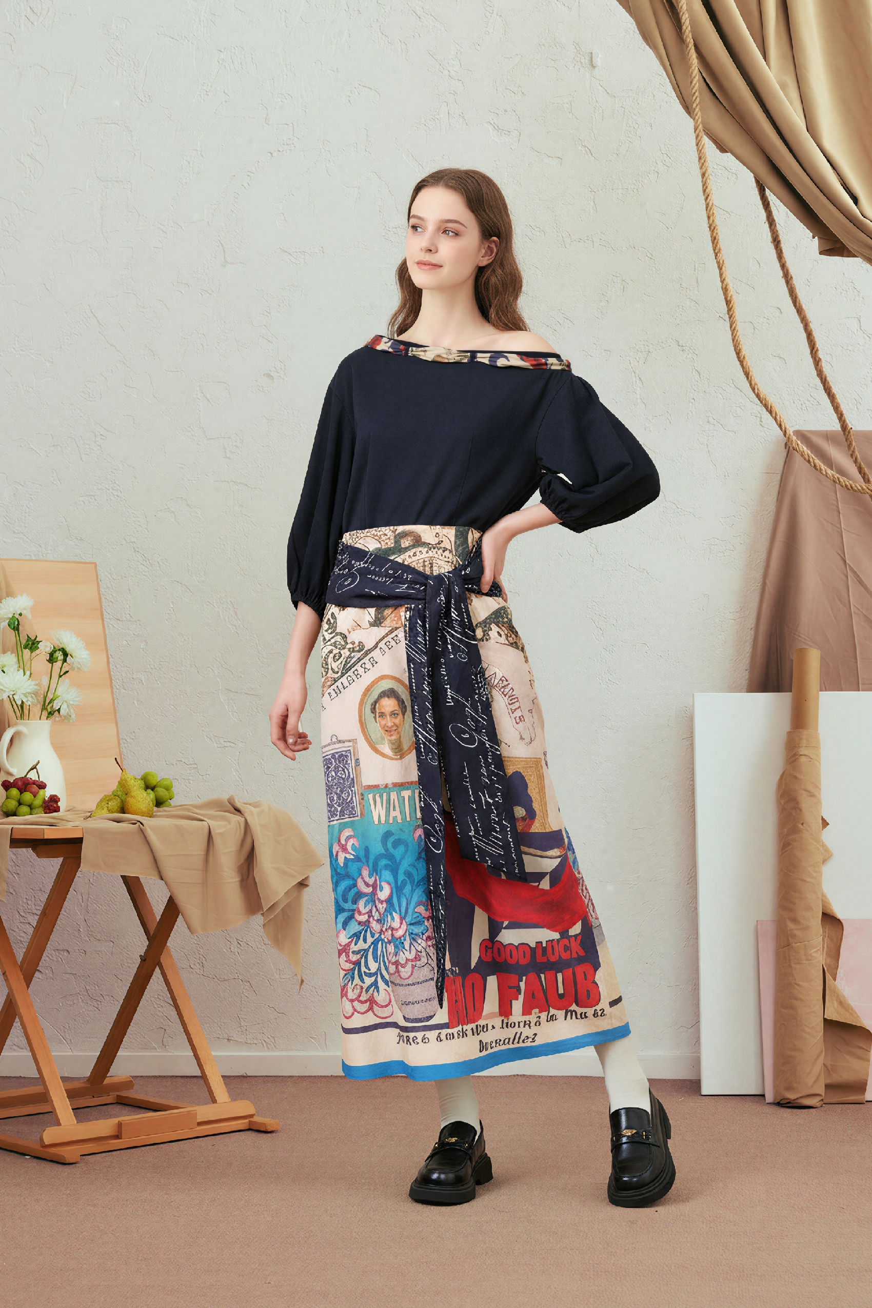 Printed Waist-Cinching Dress