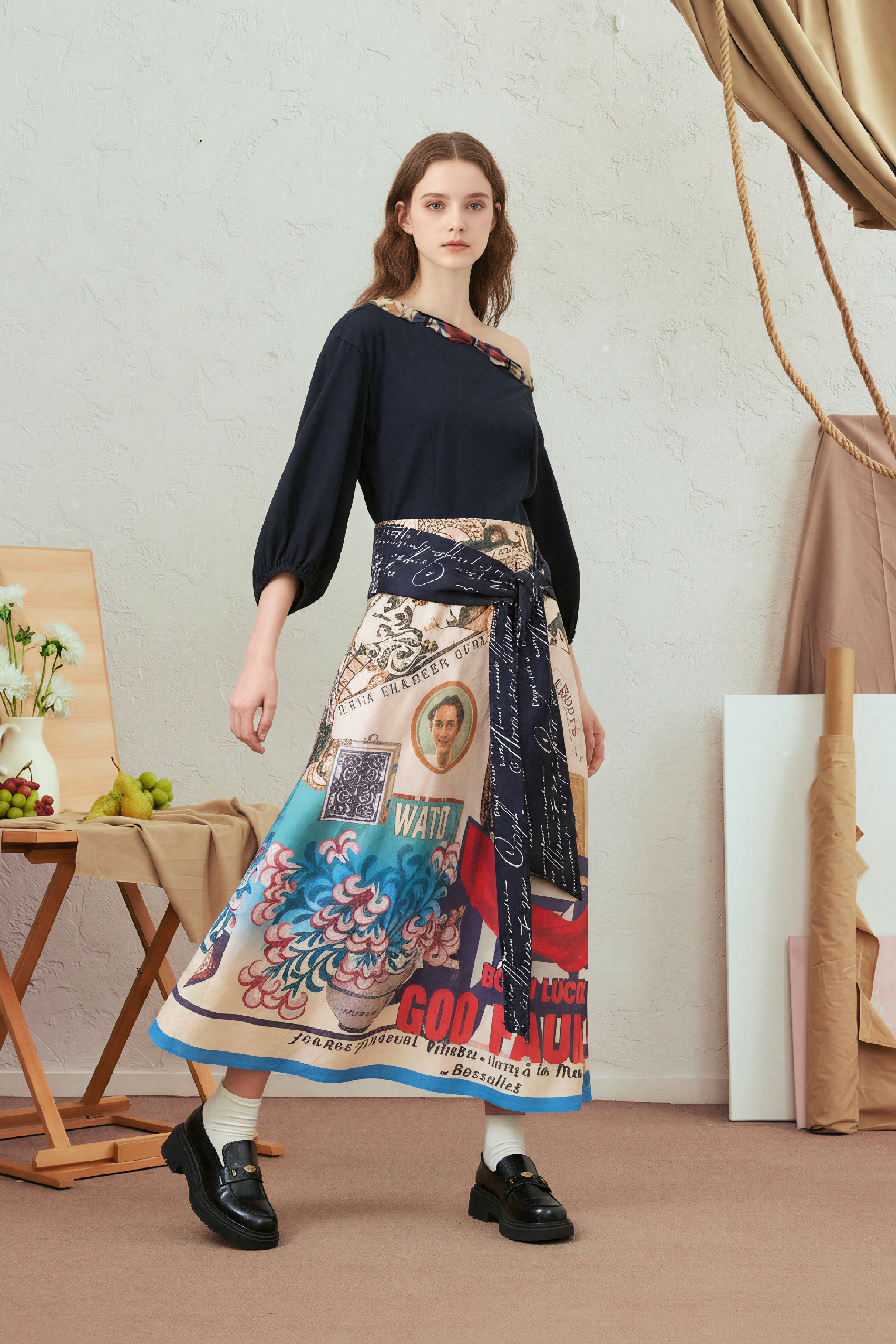 Printed Waist-Cinching Dress