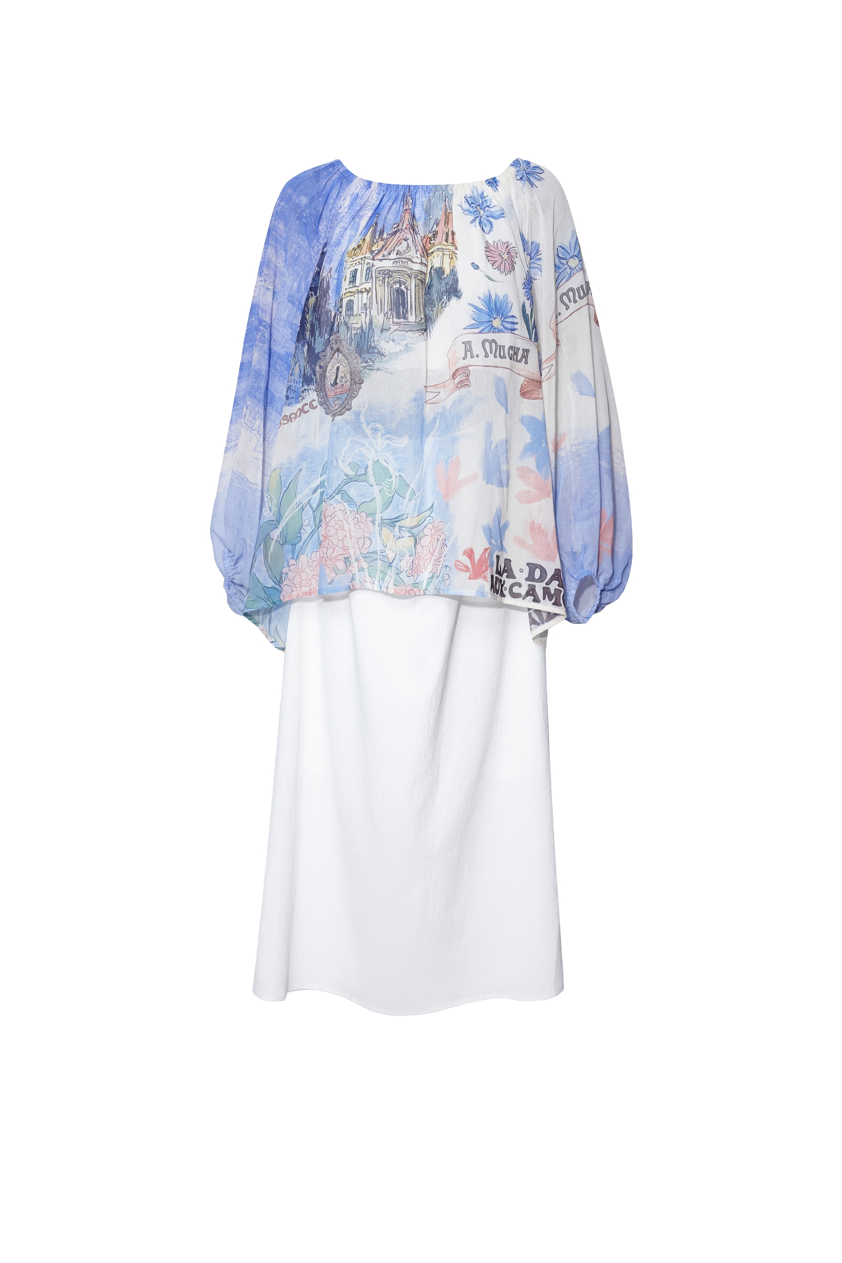 Lantern Sleeve Faux Two-Piece Dress