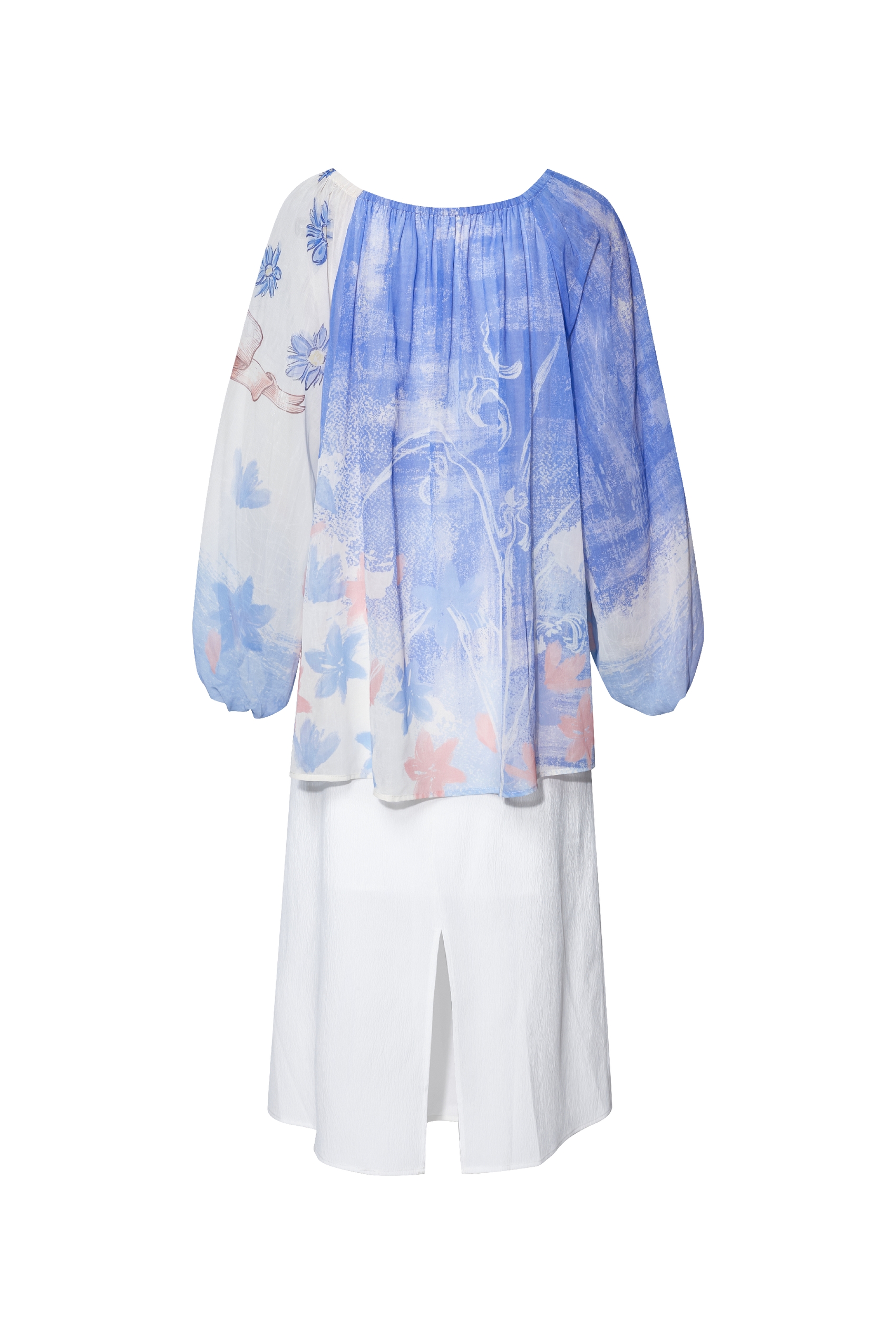 Lantern Sleeve Faux Two-Piece Dress