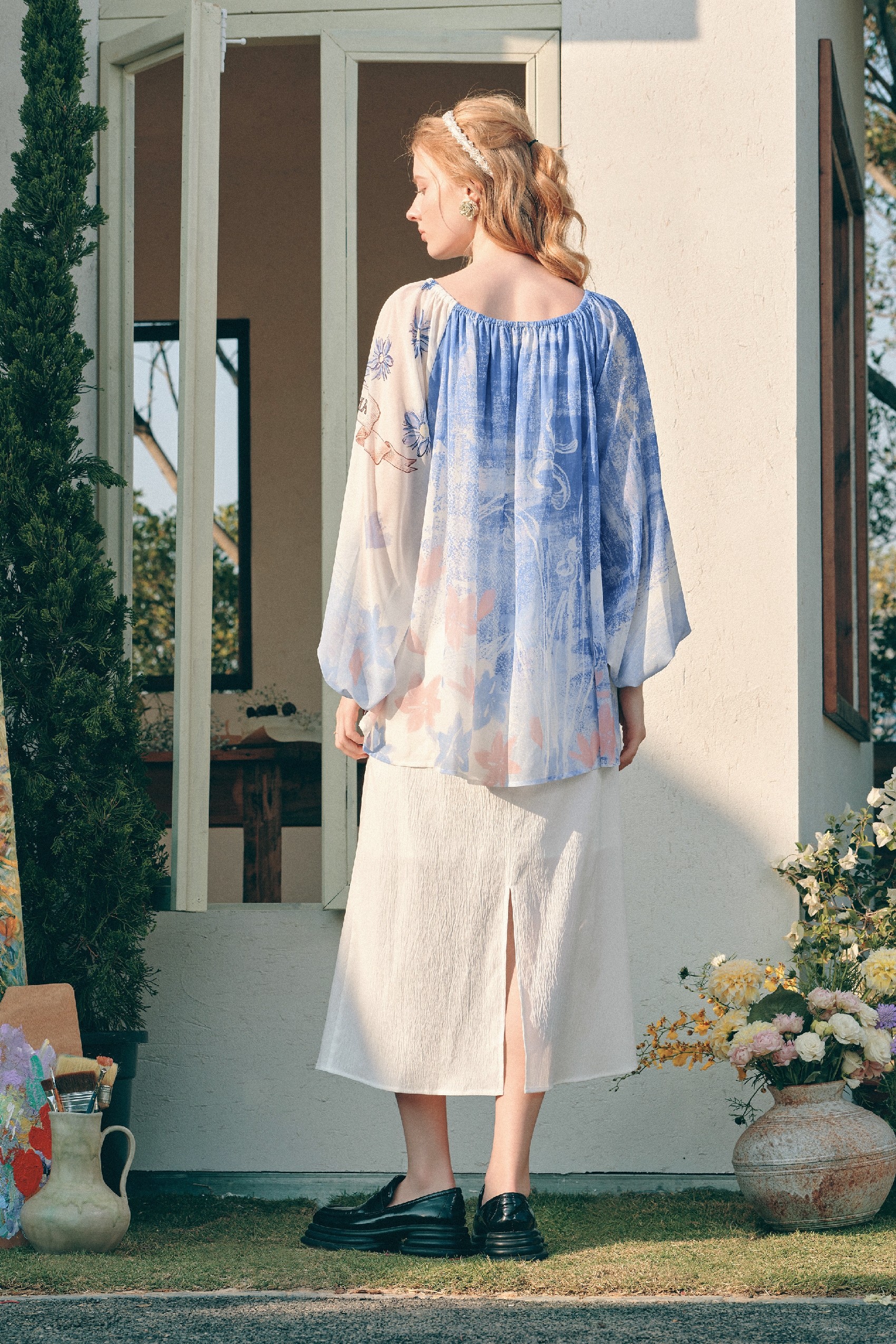 Lantern Sleeve Faux Two-Piece Dress