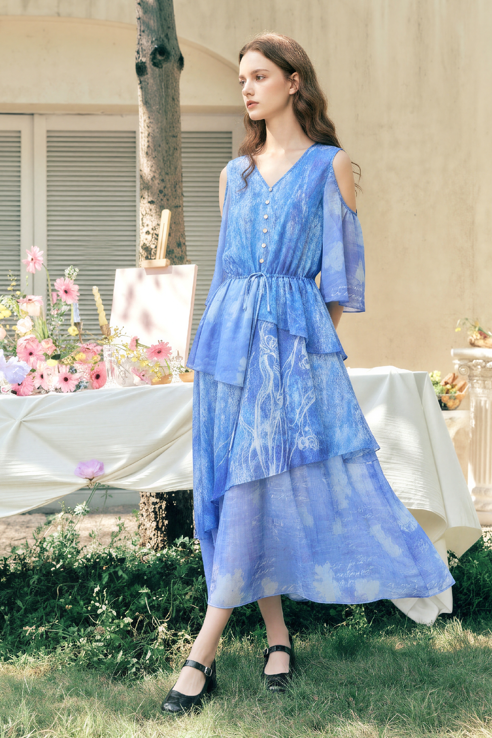 Off-Shoulder Printed Dress