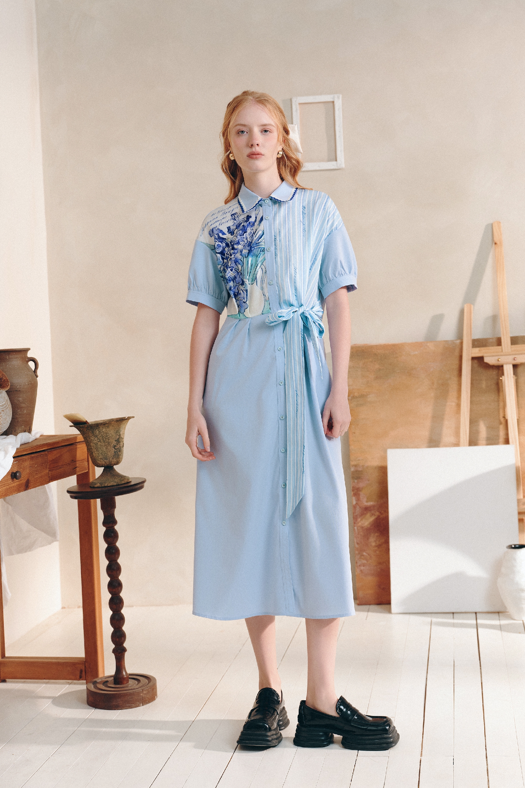 Waist-Cinching Printed Dress