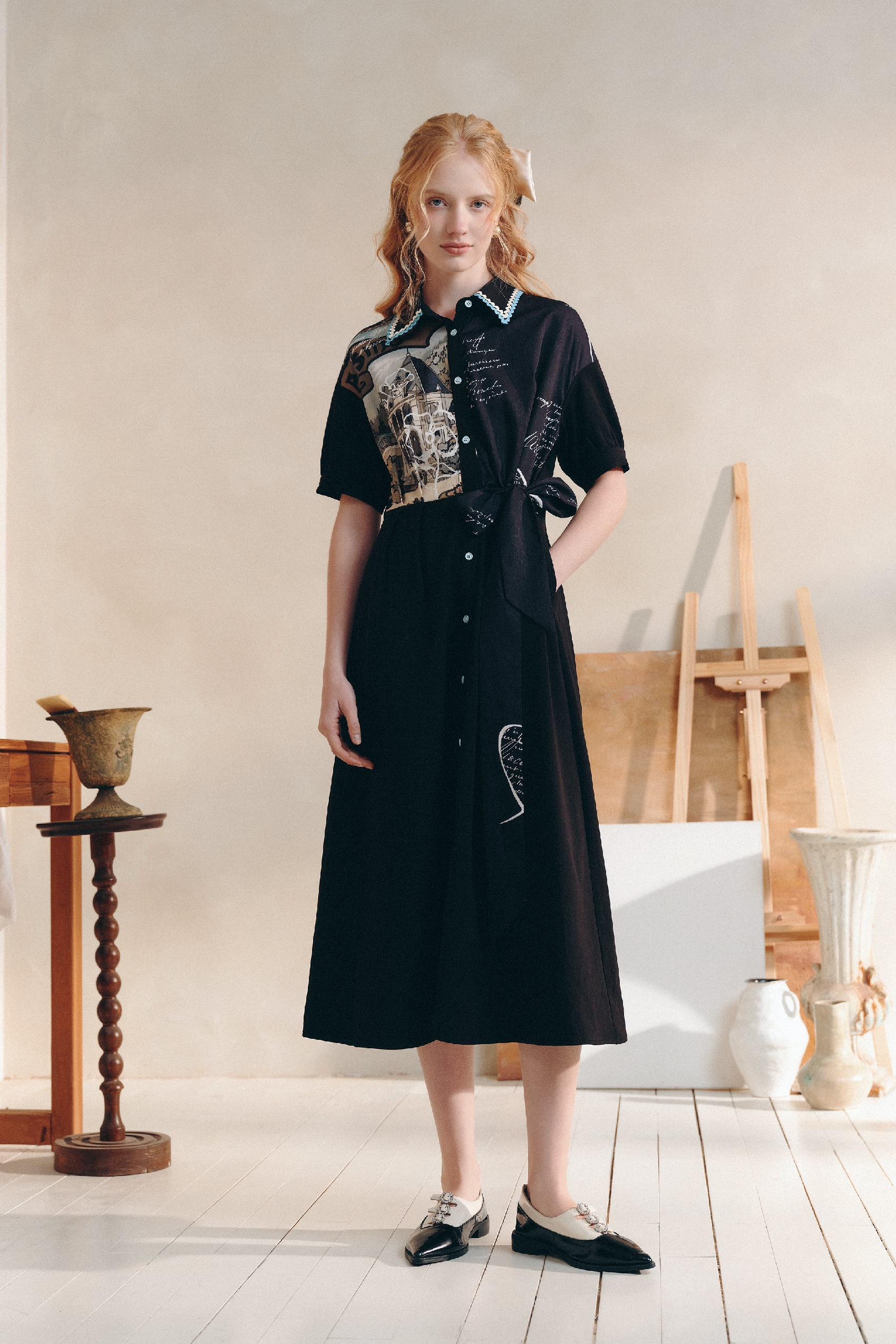 Waist-Cinching Printed Dress