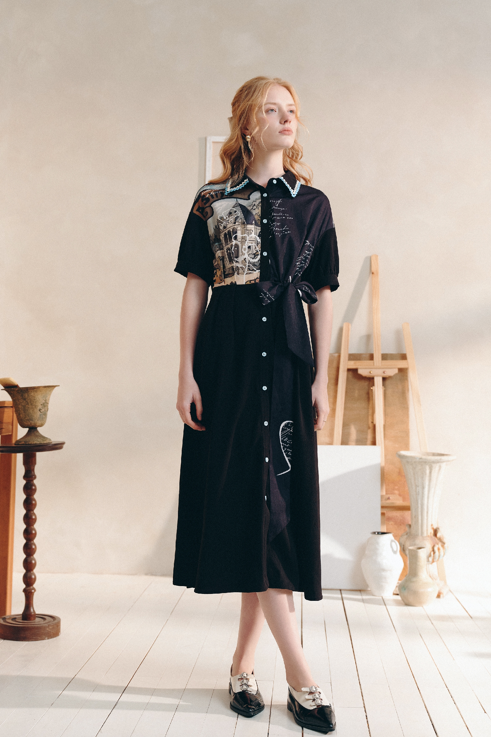 Waist-Cinching Printed Dress