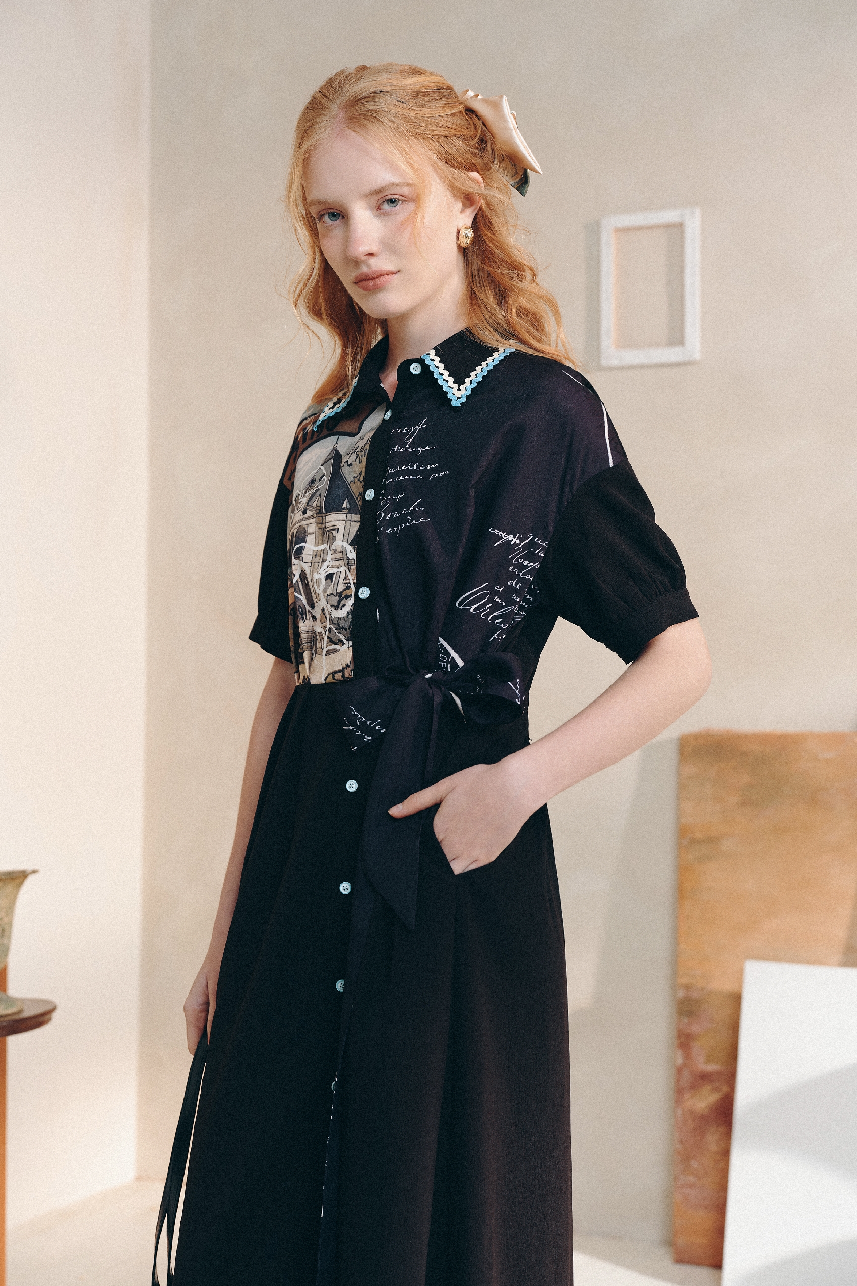 Waist-Cinching Printed Dress