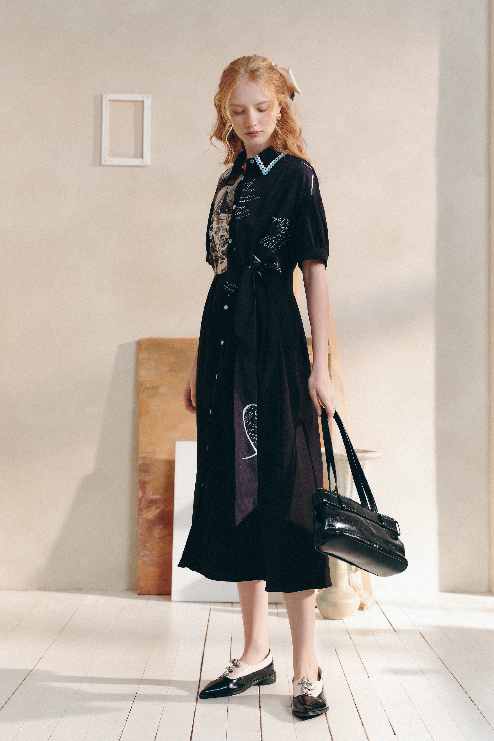 Waist-Cinching Printed Dress