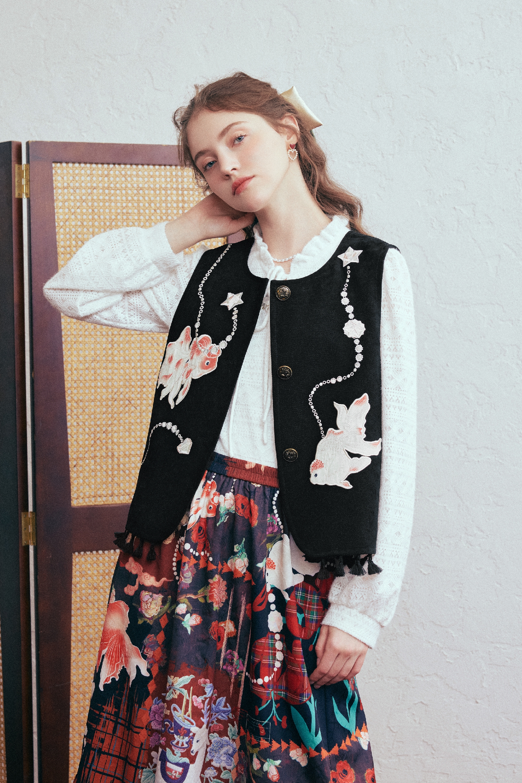 Modern Chinese-Style Koi Printed Vest