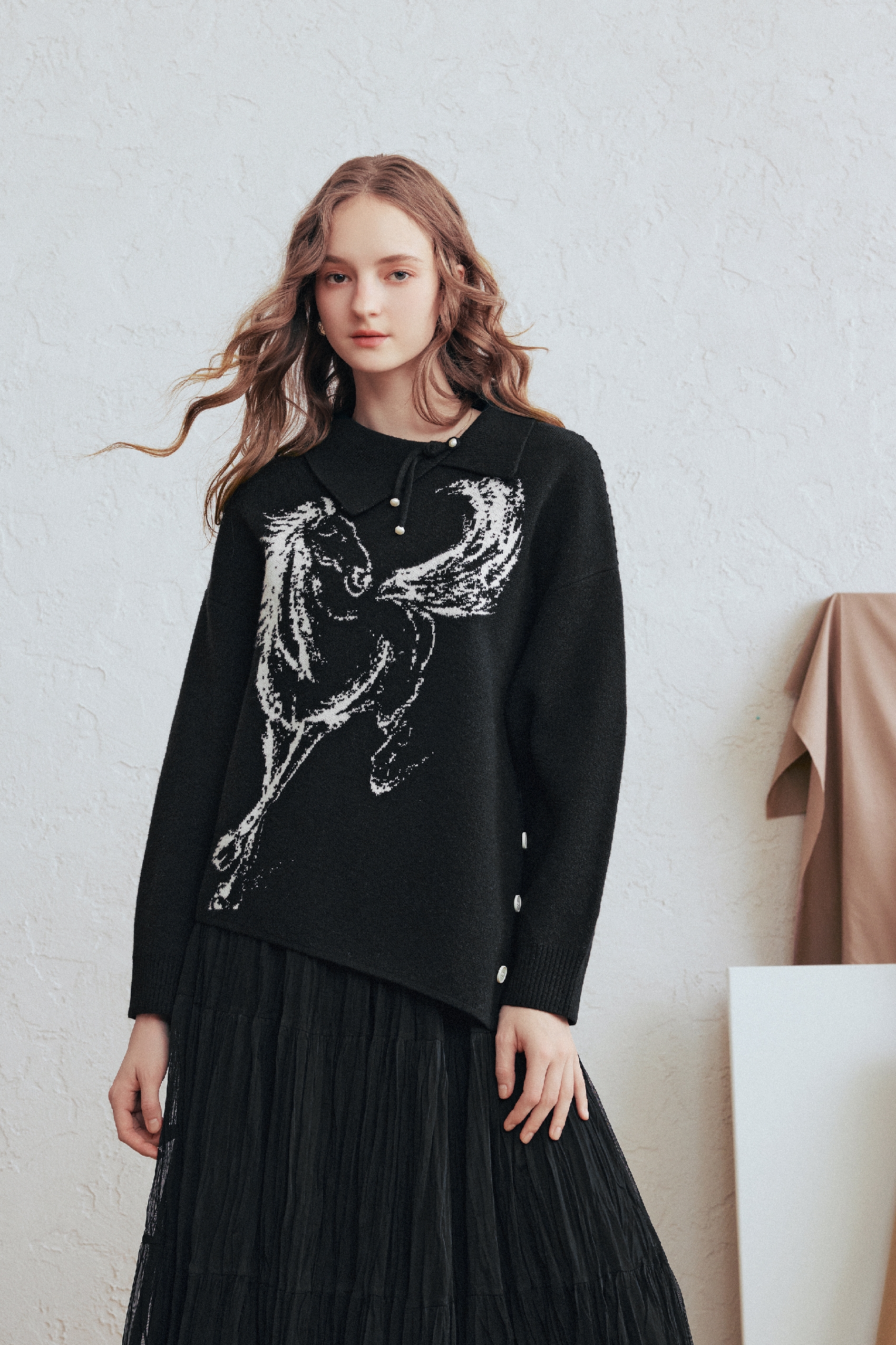 Asymmetrical Lapel Sweater