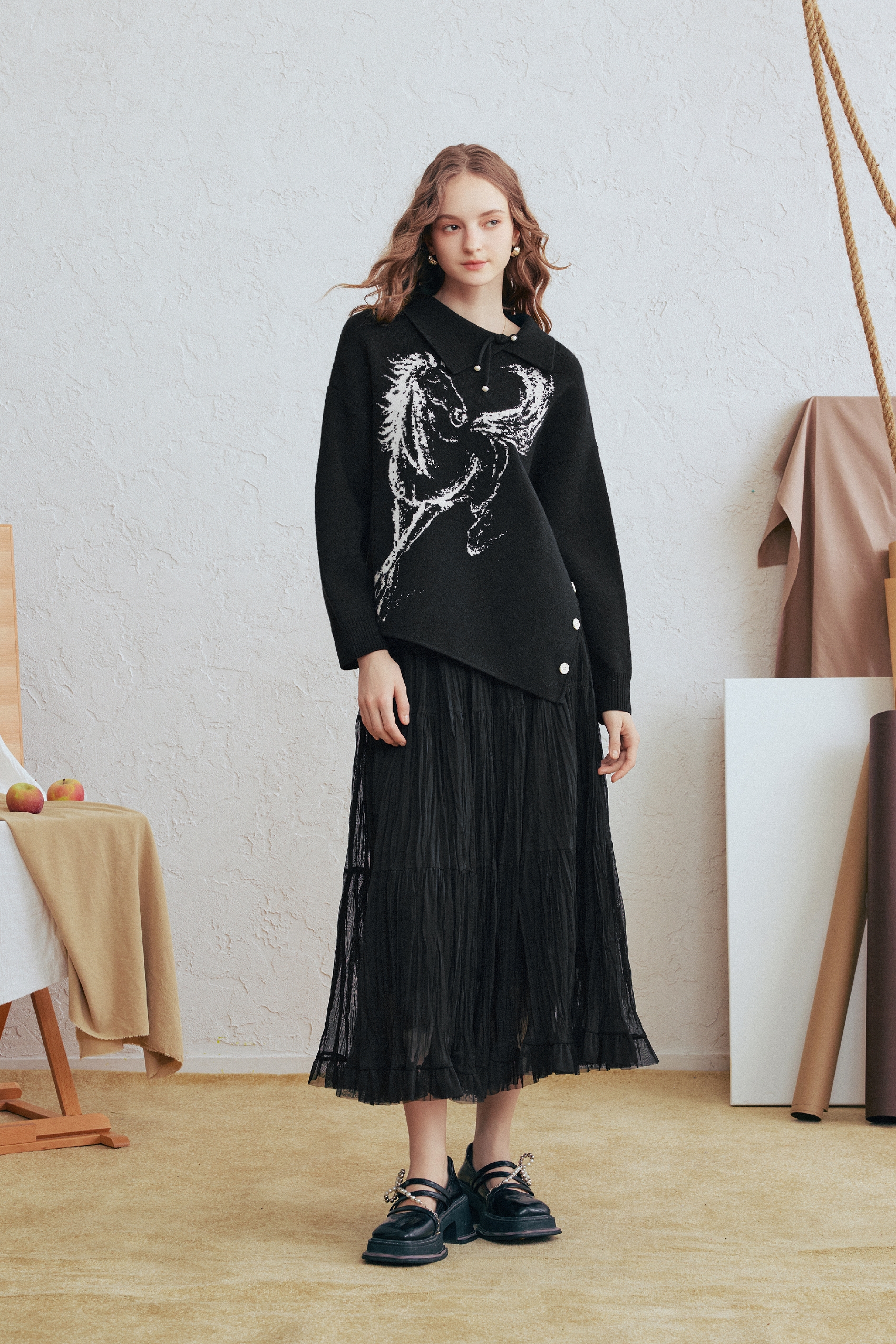 Asymmetrical Lapel Sweater
