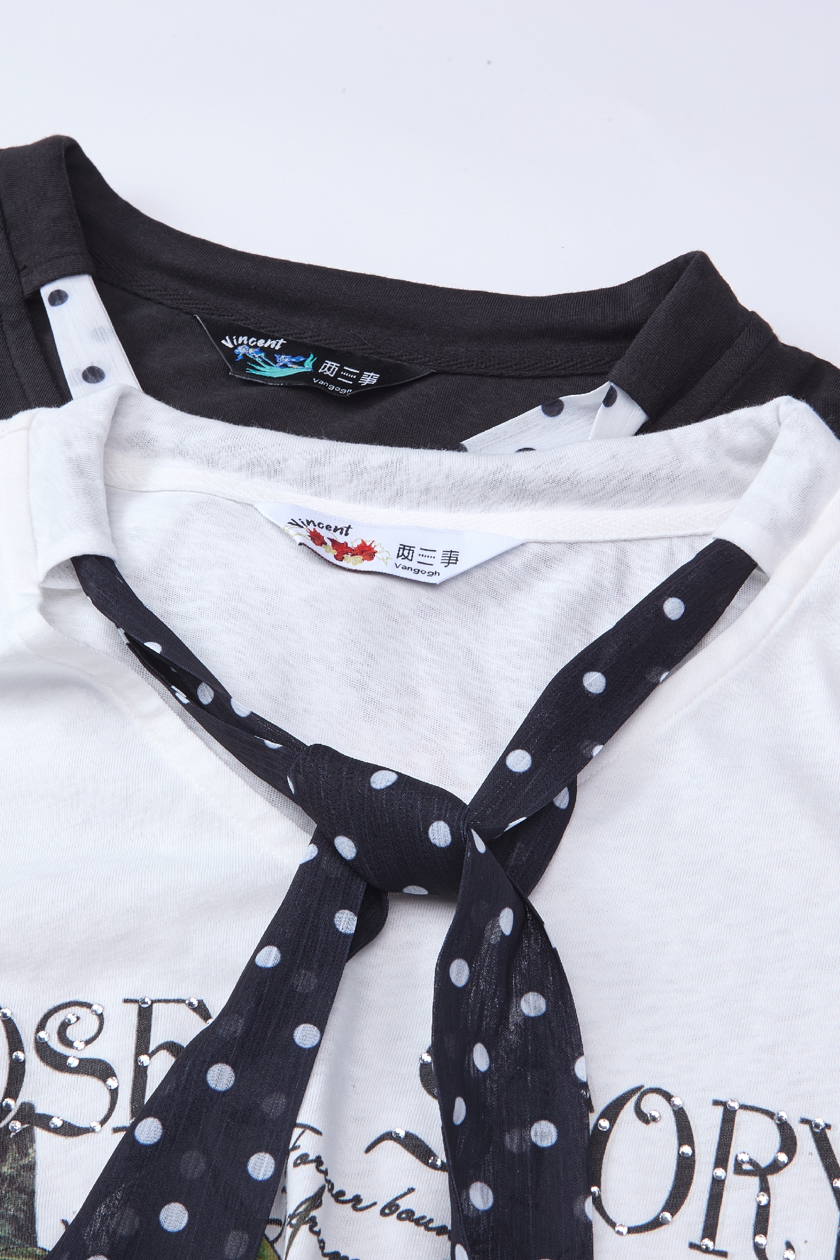 Floral Polka-Dot Tie-Detail Crewneck T-Shirt