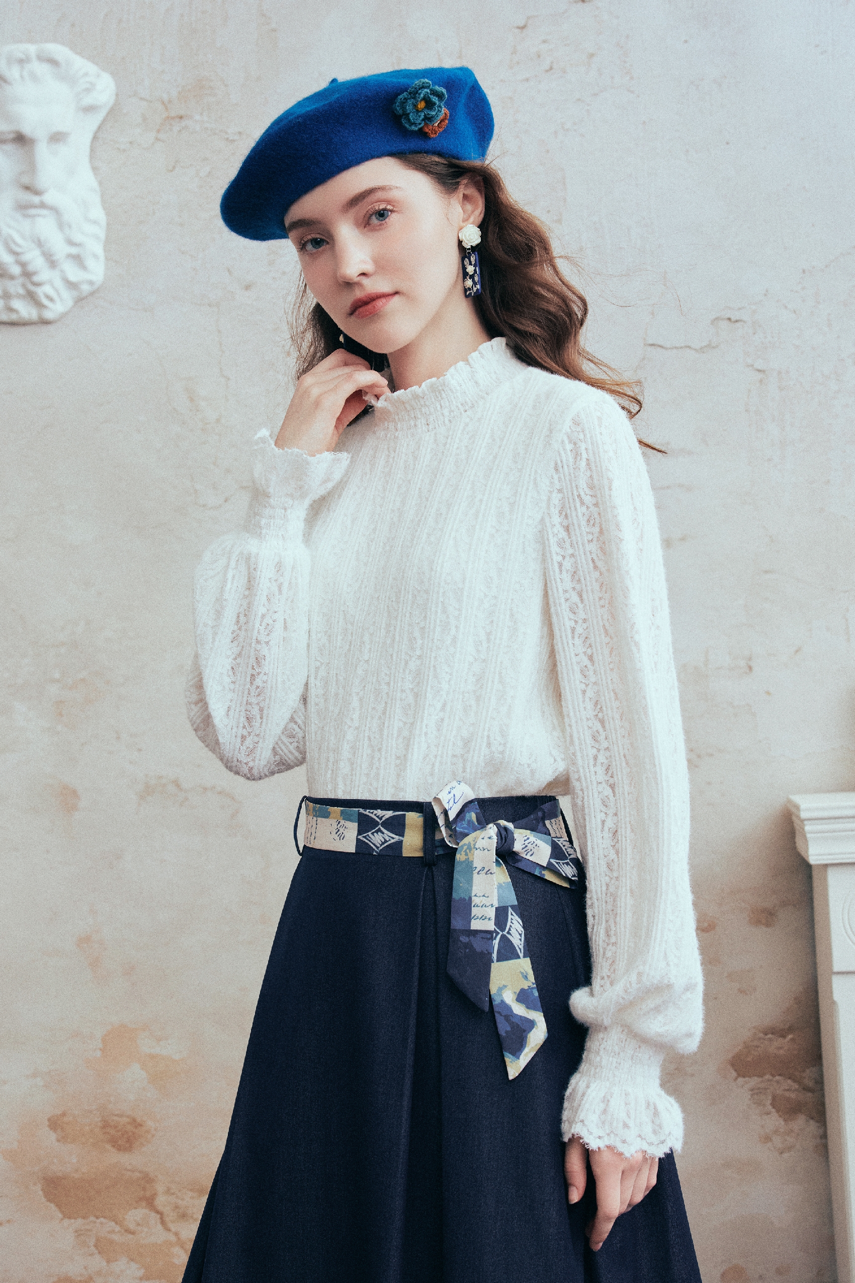 High-Neck Lace Long-Sleeve Base Top