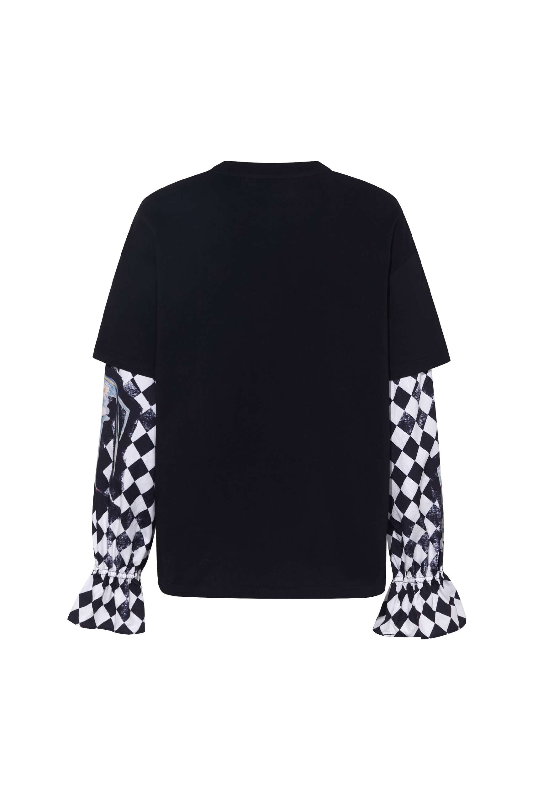 Plaid Sleeve Layered-Look Printed T-Shirt