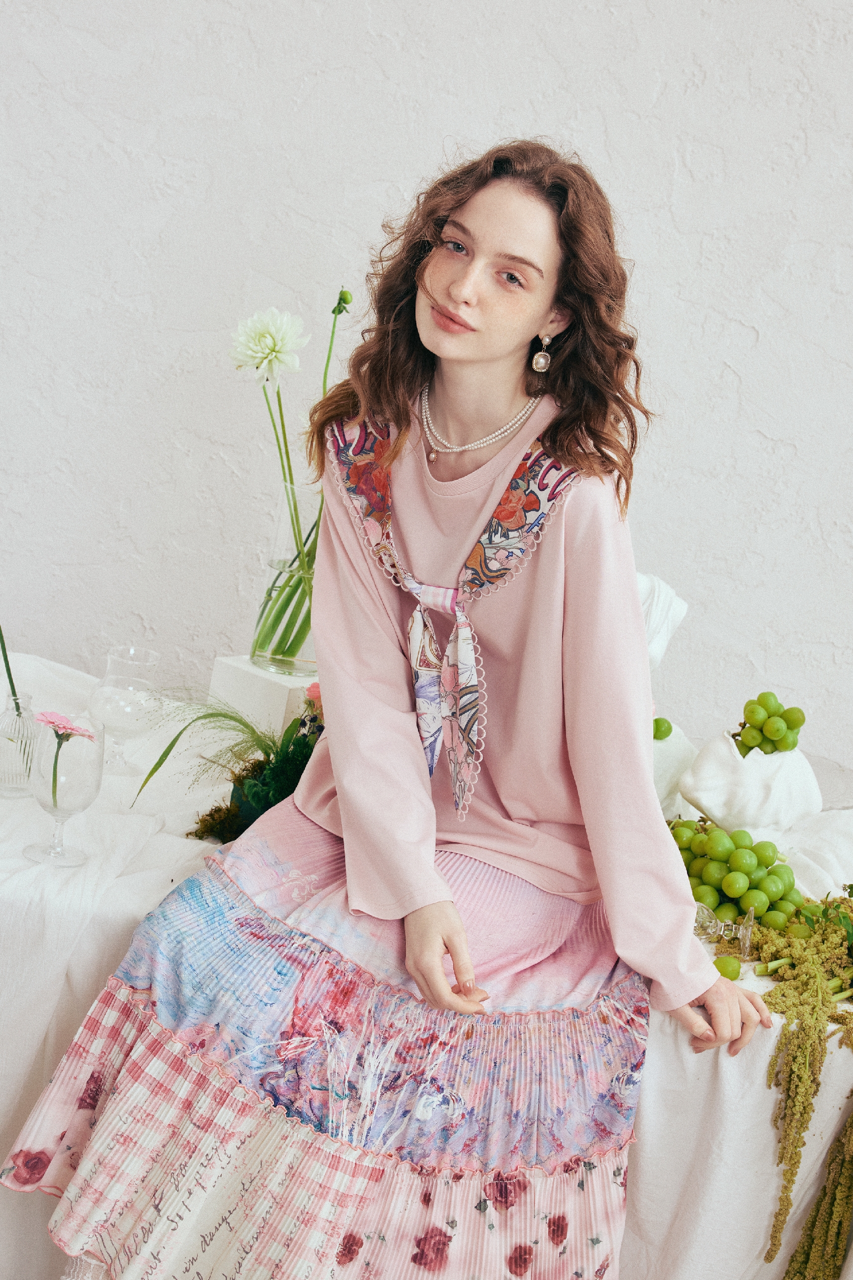 Printed Faux Tie T-Shirt