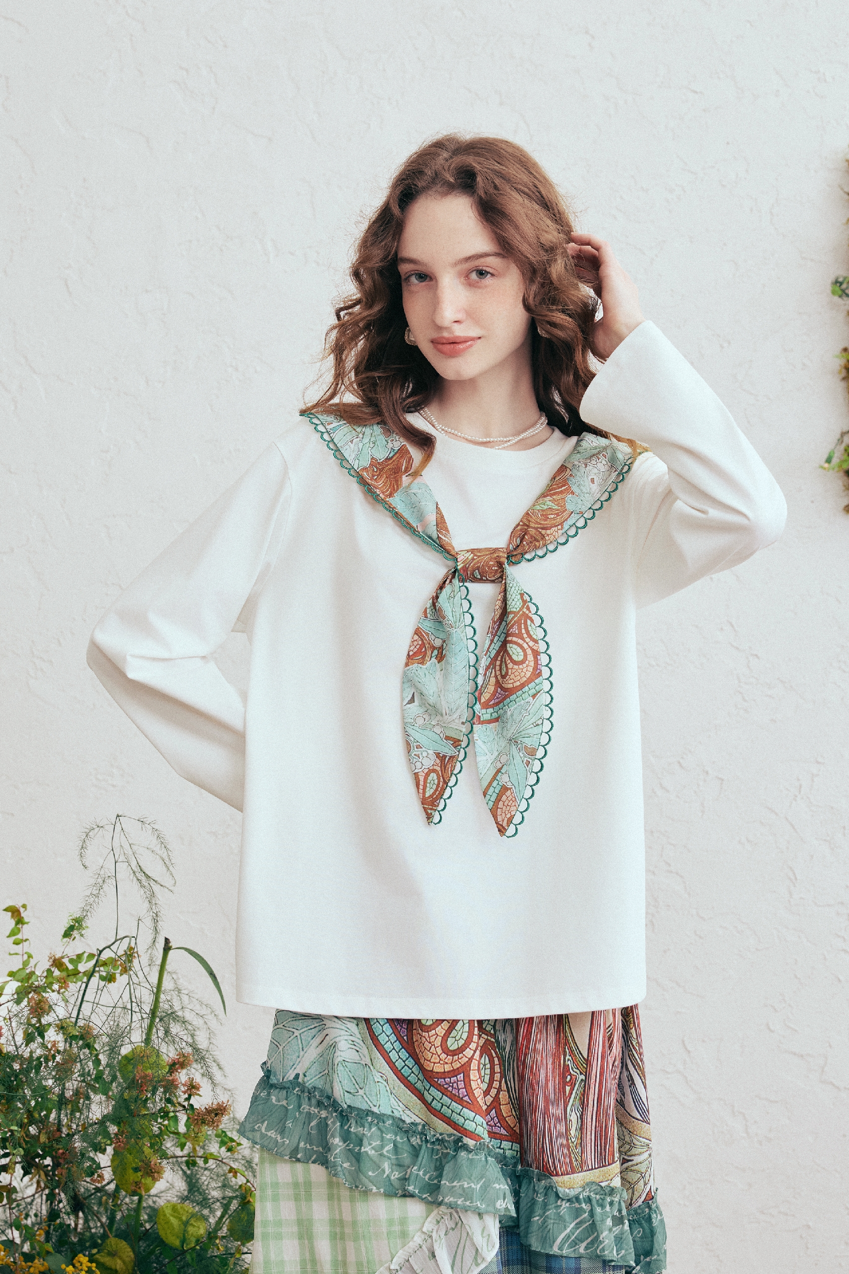 Printed Faux Tie T-Shirt