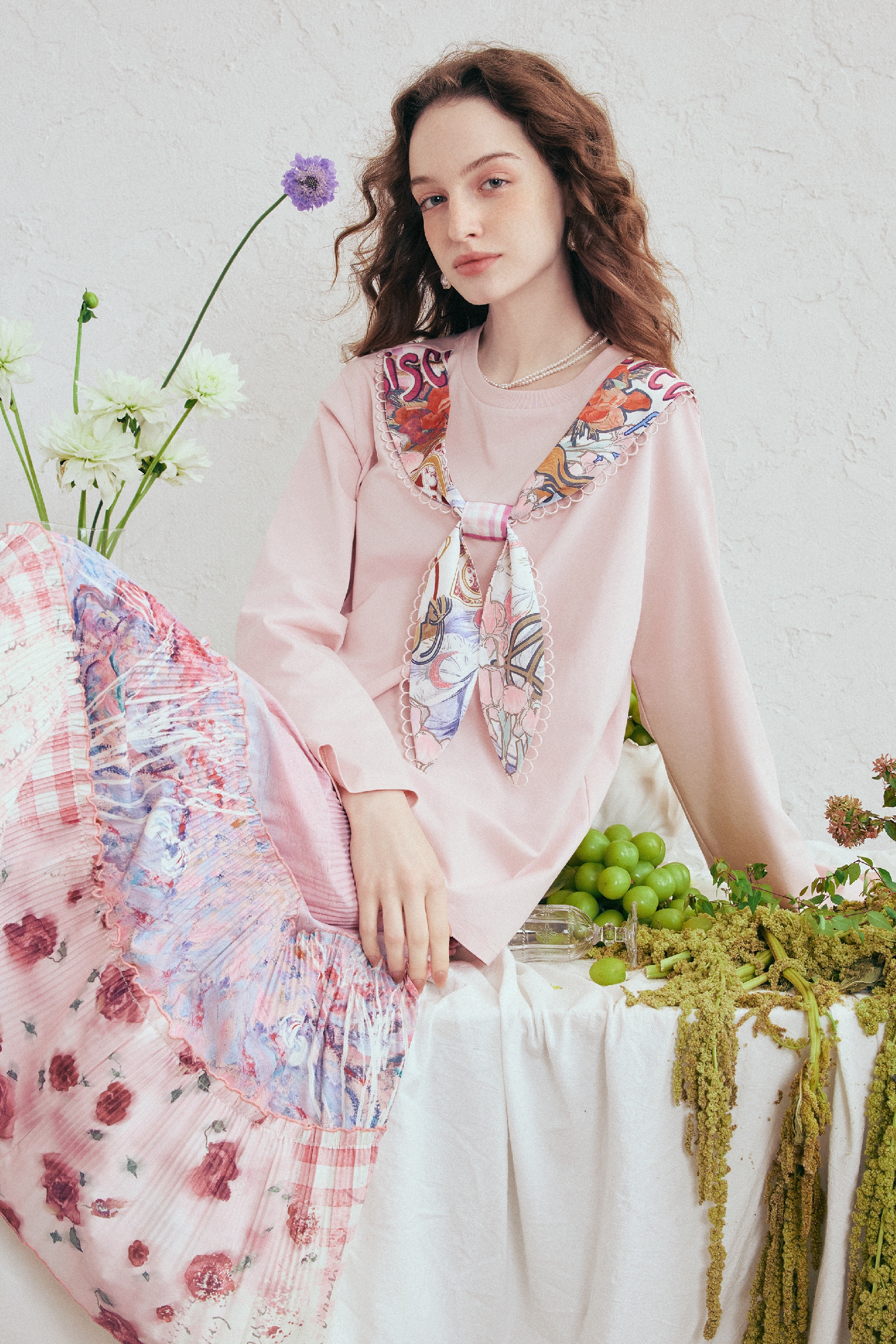 Printed Faux Tie T-Shirt