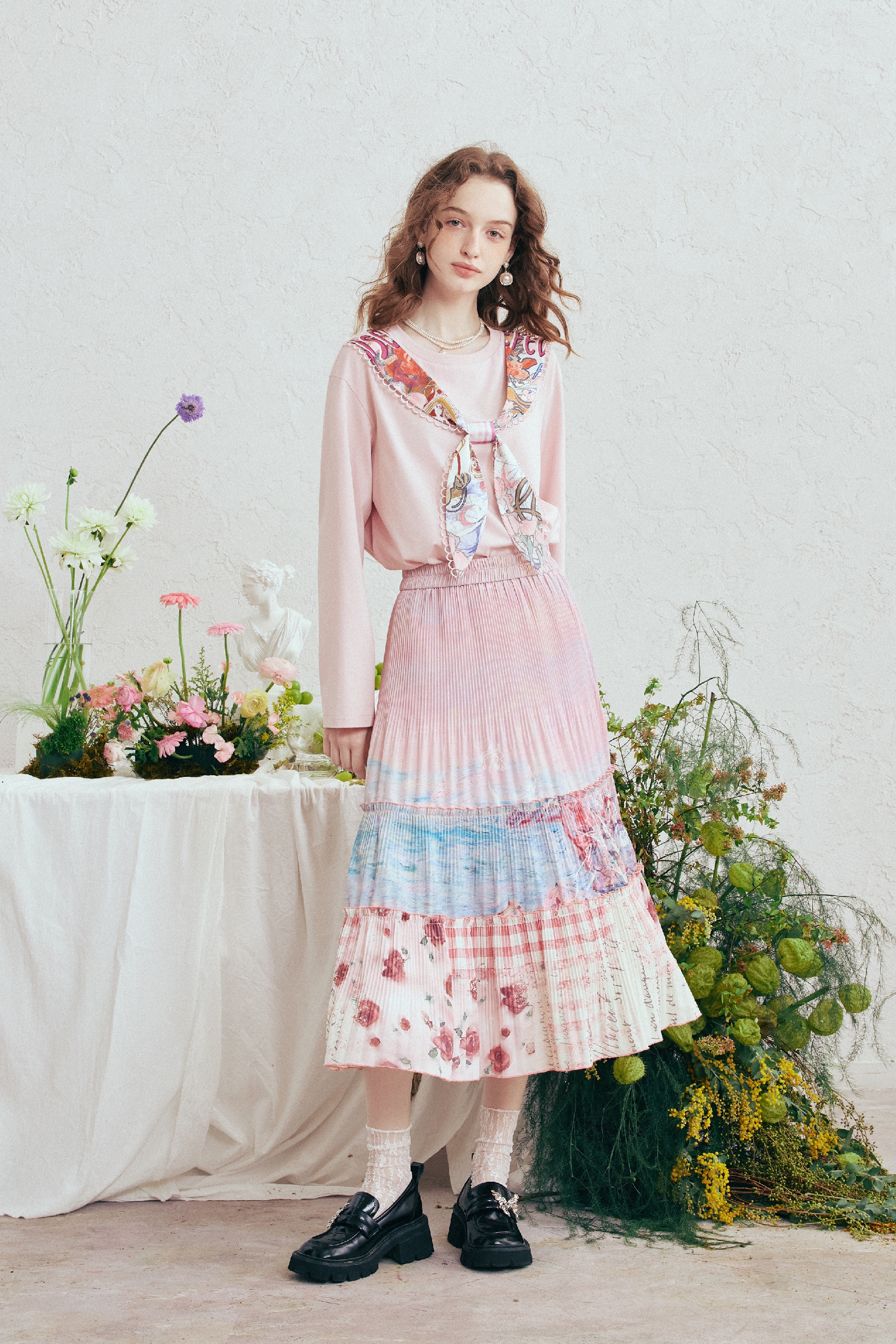 Printed Faux Tie T-Shirt