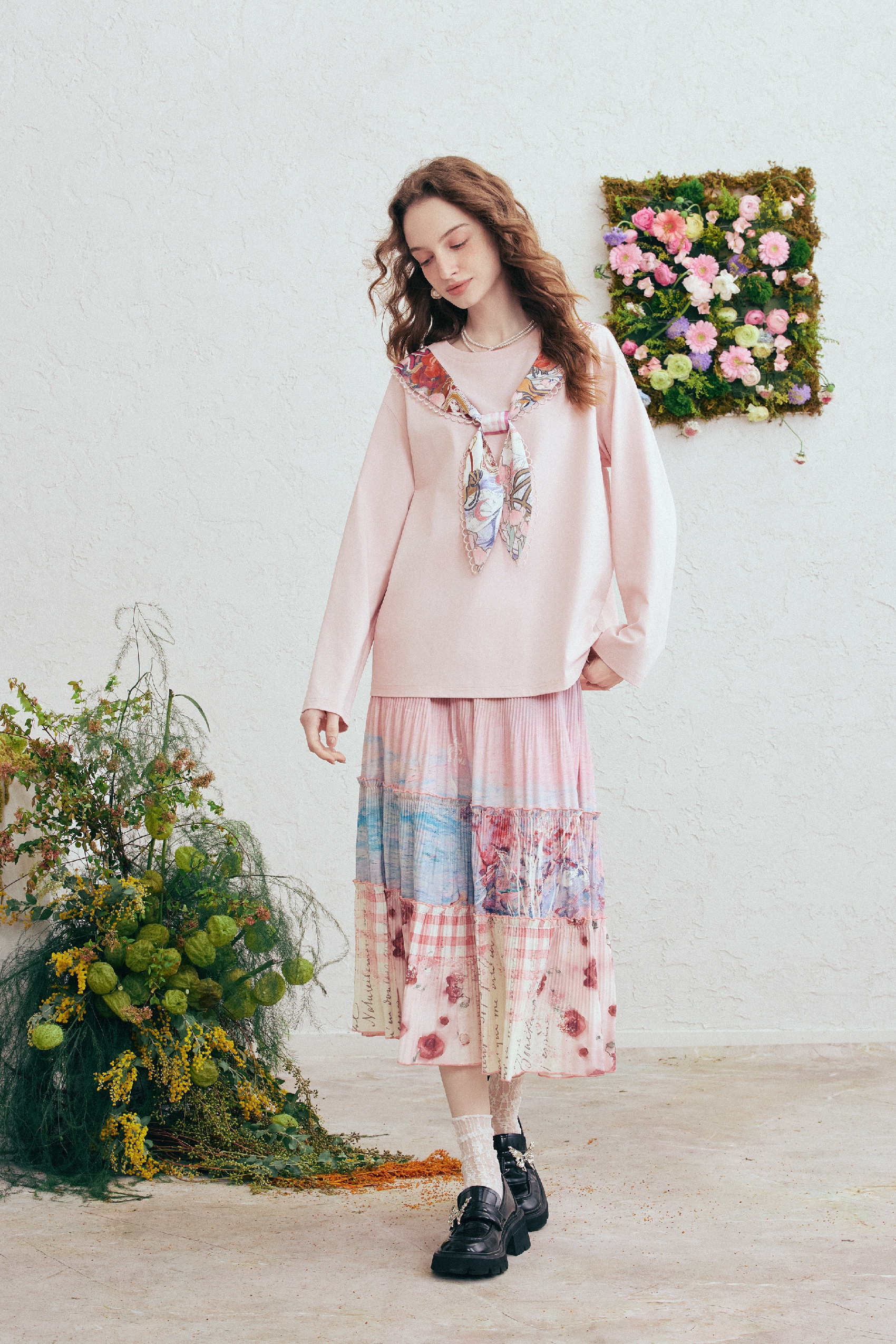 Printed Faux Tie T-Shirt