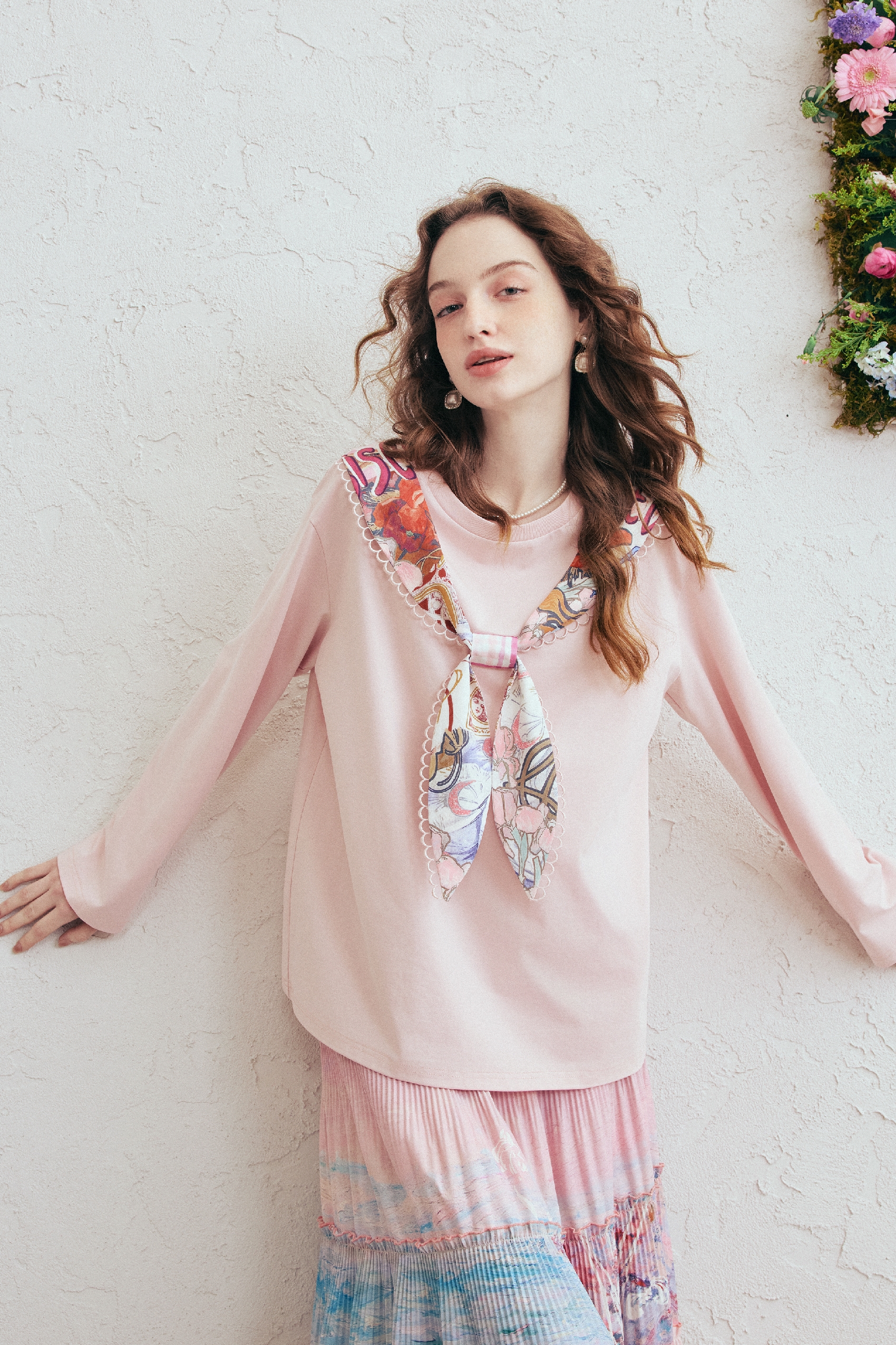 Printed Faux Tie T-Shirt