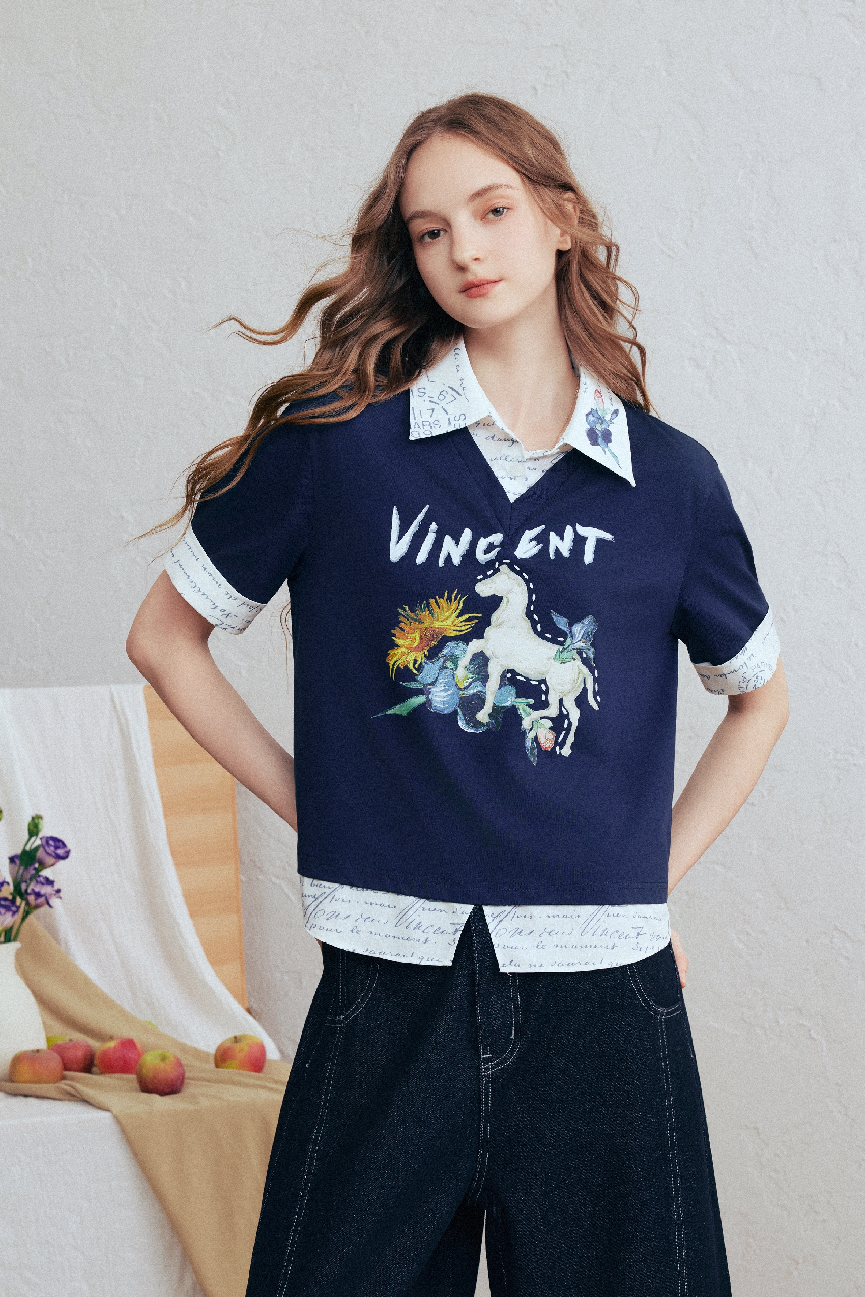 Printed Faux Two-Piece T-Shirt