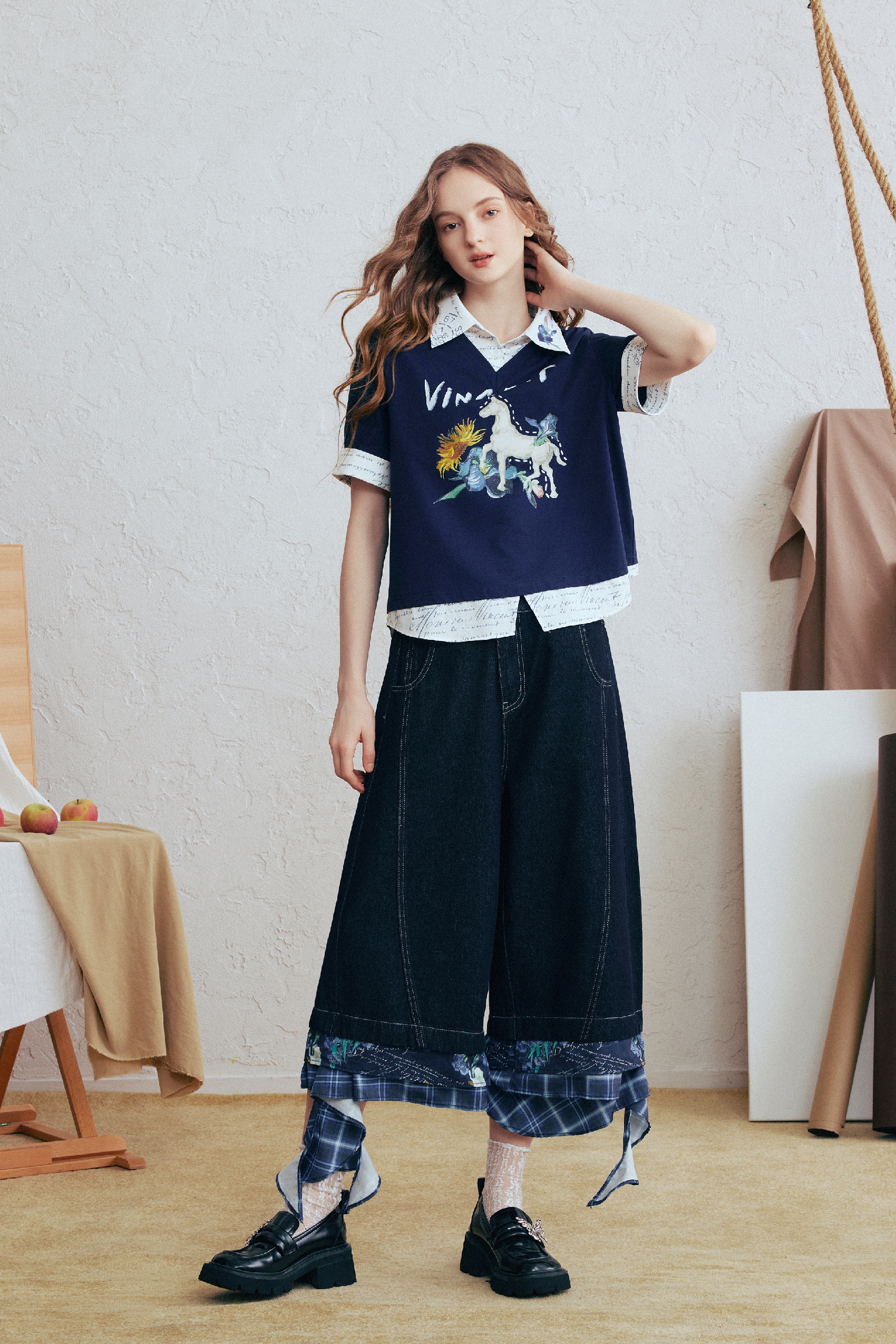 Printed Faux Two-Piece T-Shirt