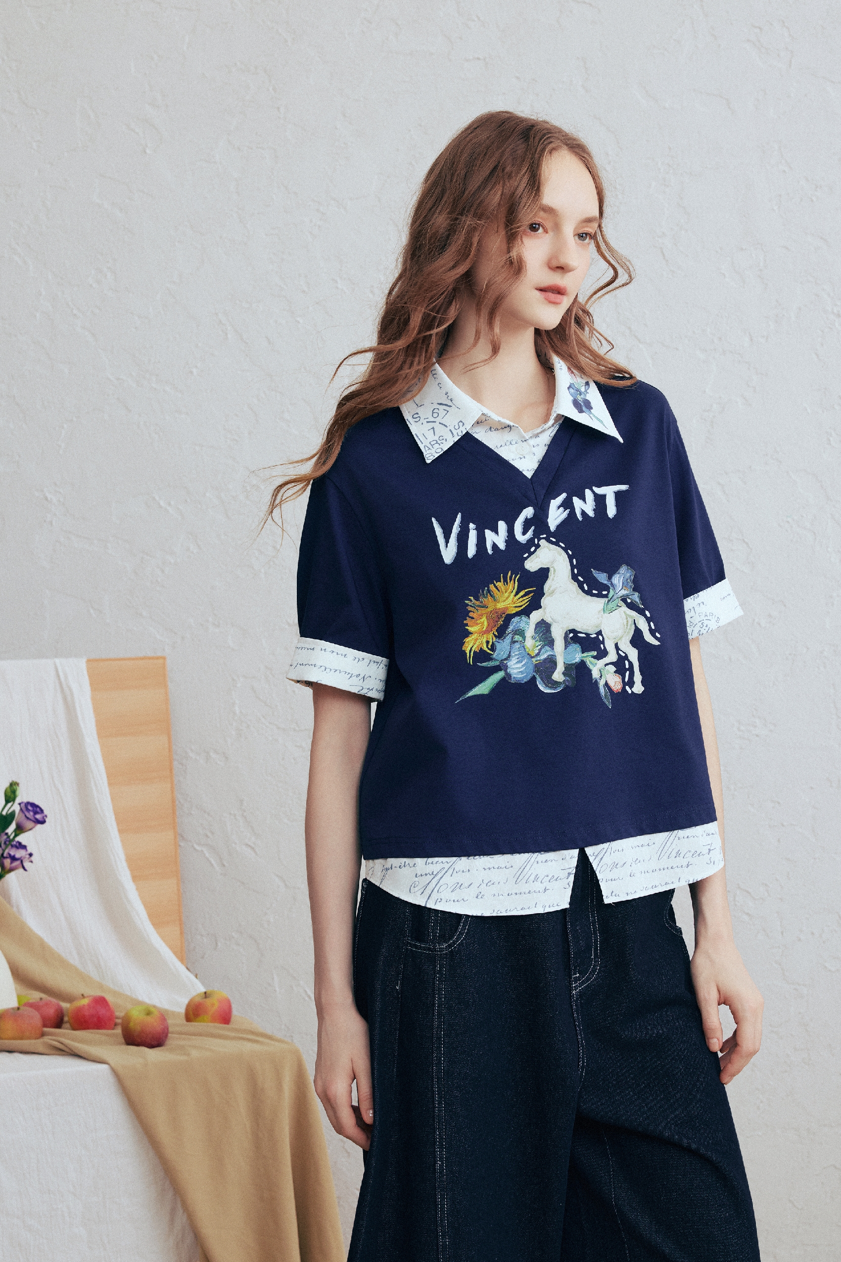 Printed Faux Two-Piece T-Shirt