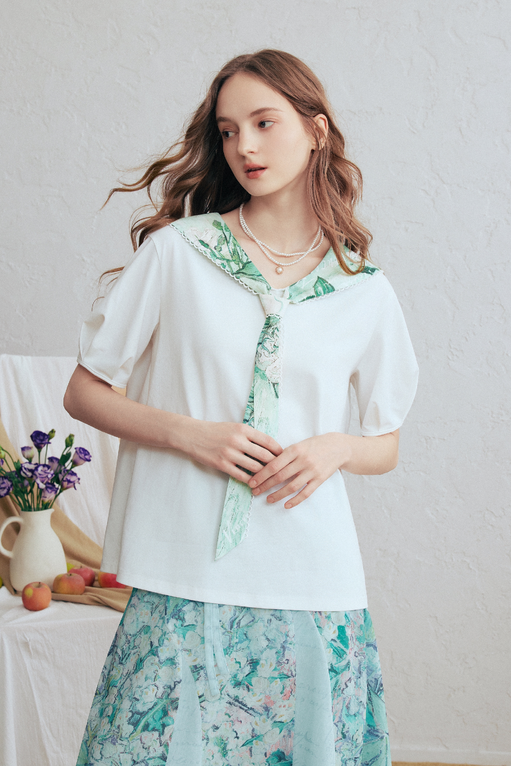 Sailor Collar Puff Sleeve T-Shirt