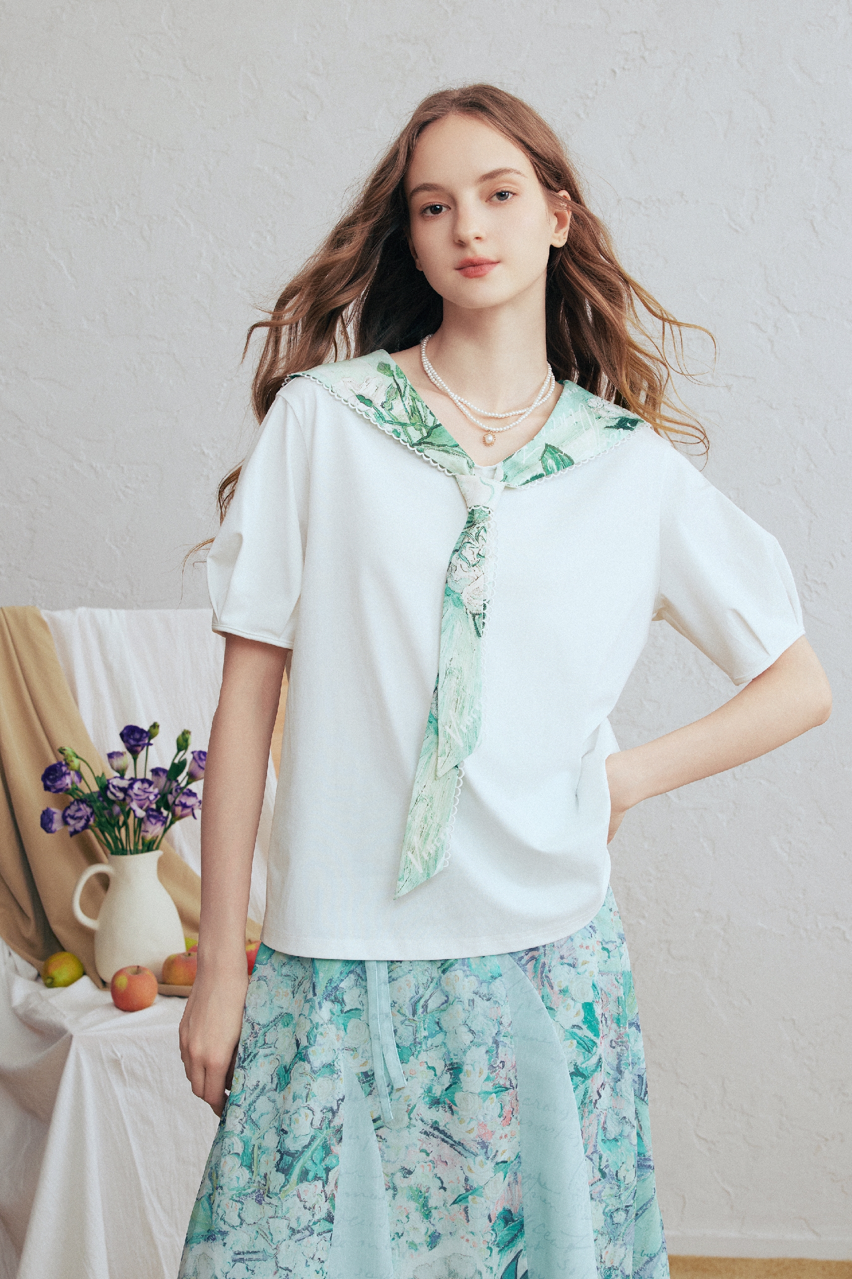 Sailor Collar Puff Sleeve T-Shirt